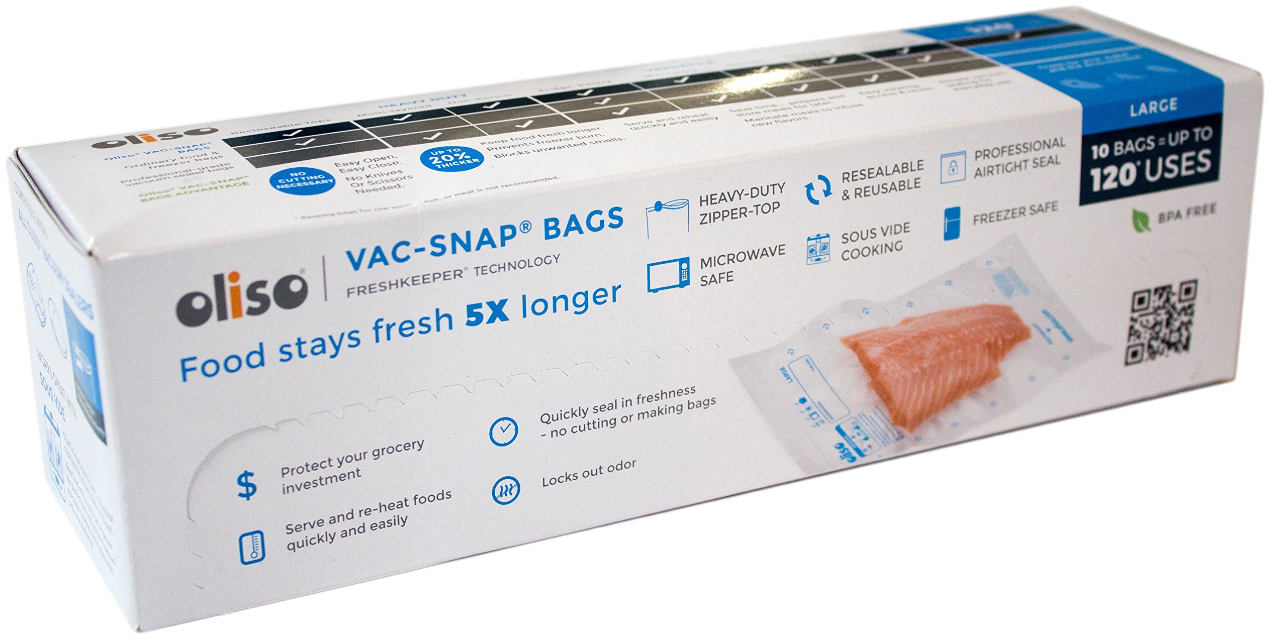 Oliso Pro VAC-SNAP Vacuum Sealer Bags - Large 1 Gallon (10 Pack) | Premium Food Storage Bags for Sous Vide, Freezing & Meal Prep