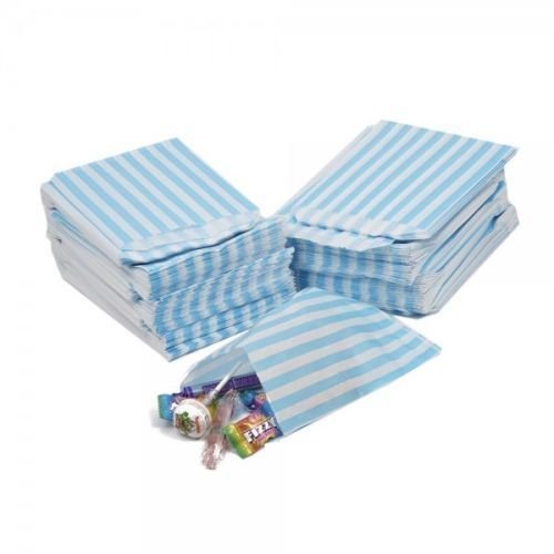 100 Pack Aqua Blue Striped Candy Bags 5