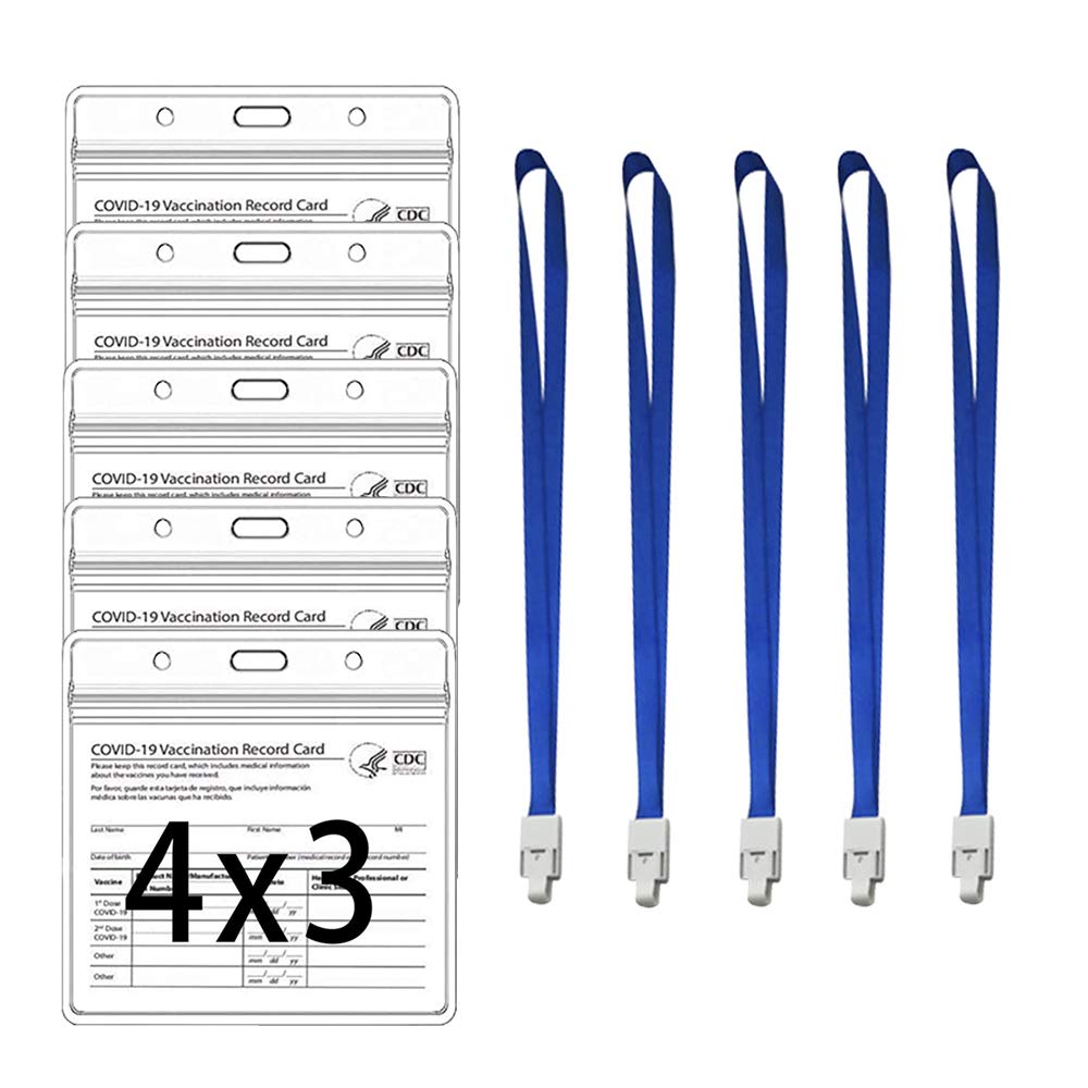 Waterproof CDC Vaccination Card Protector - 5 PCS with Lanyards for Travel & Events