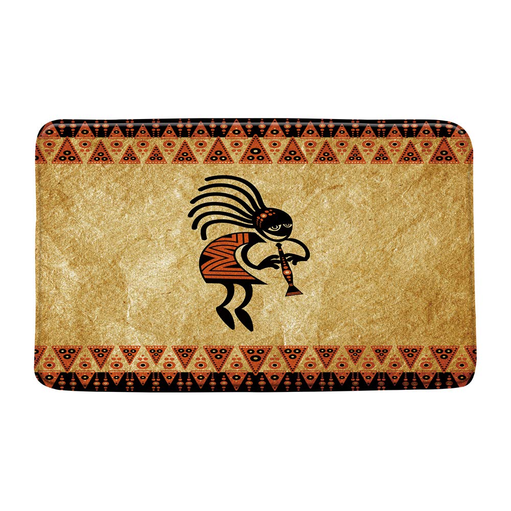 Kokopelli Southwestern Native American Tribal Vintage Bath Mat - Geometric Retro Abstract Art Design, Microfiber Memory Foam Non-Slip Bathroom Rug (17.8x29.5+16x48 Inch) - Perfect for Bohemian, Southwestern & Vintage Style Bathrooms