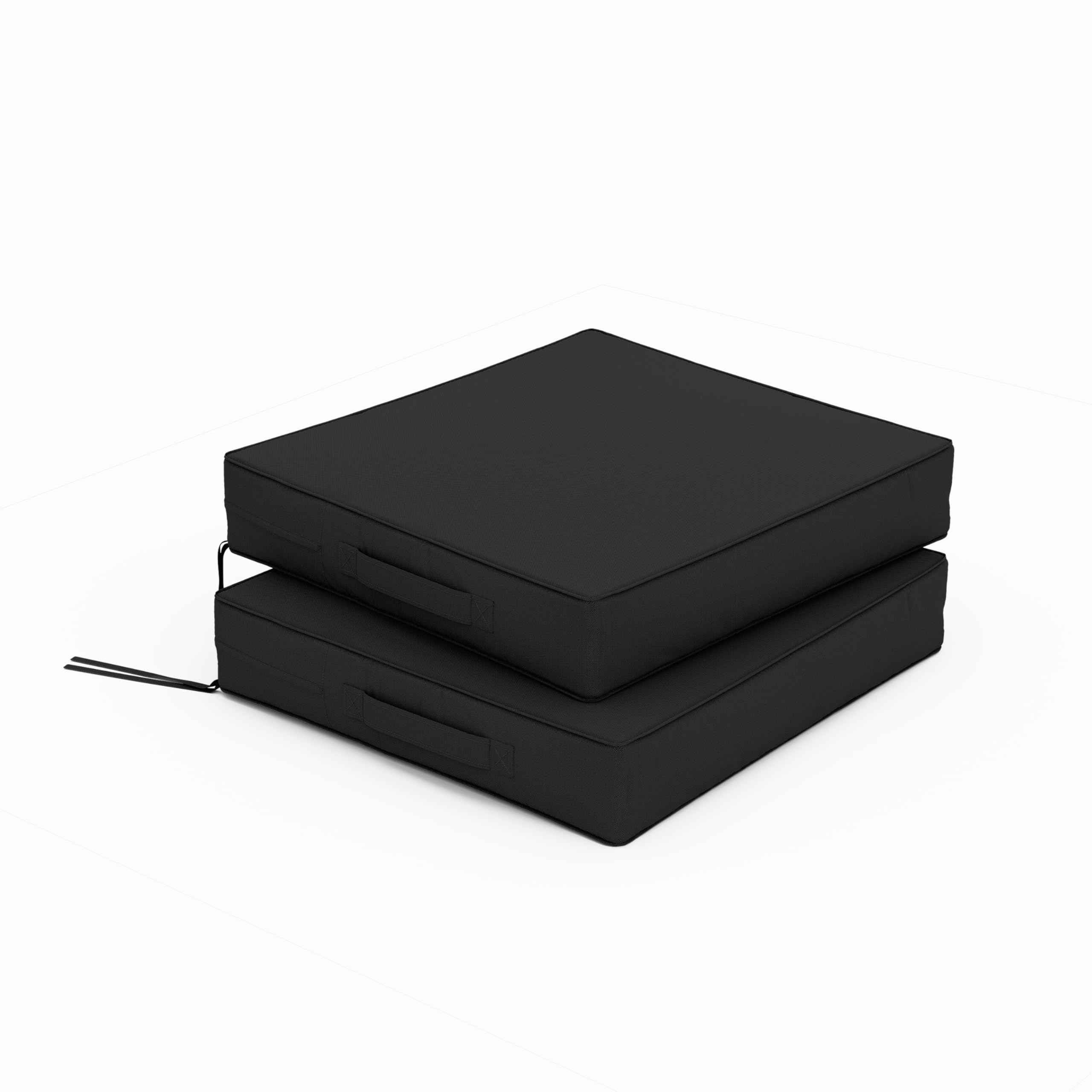 Waterproof Patio Chair Cushions 17x16x3 Inch - Outdoor Seat Cushions for Patio Furniture, Sofa & Couch Pads with Ties & Handle - Set of 2 (Black) - Perfect for Backyard, Deck, Poolside & Garden Relaxation