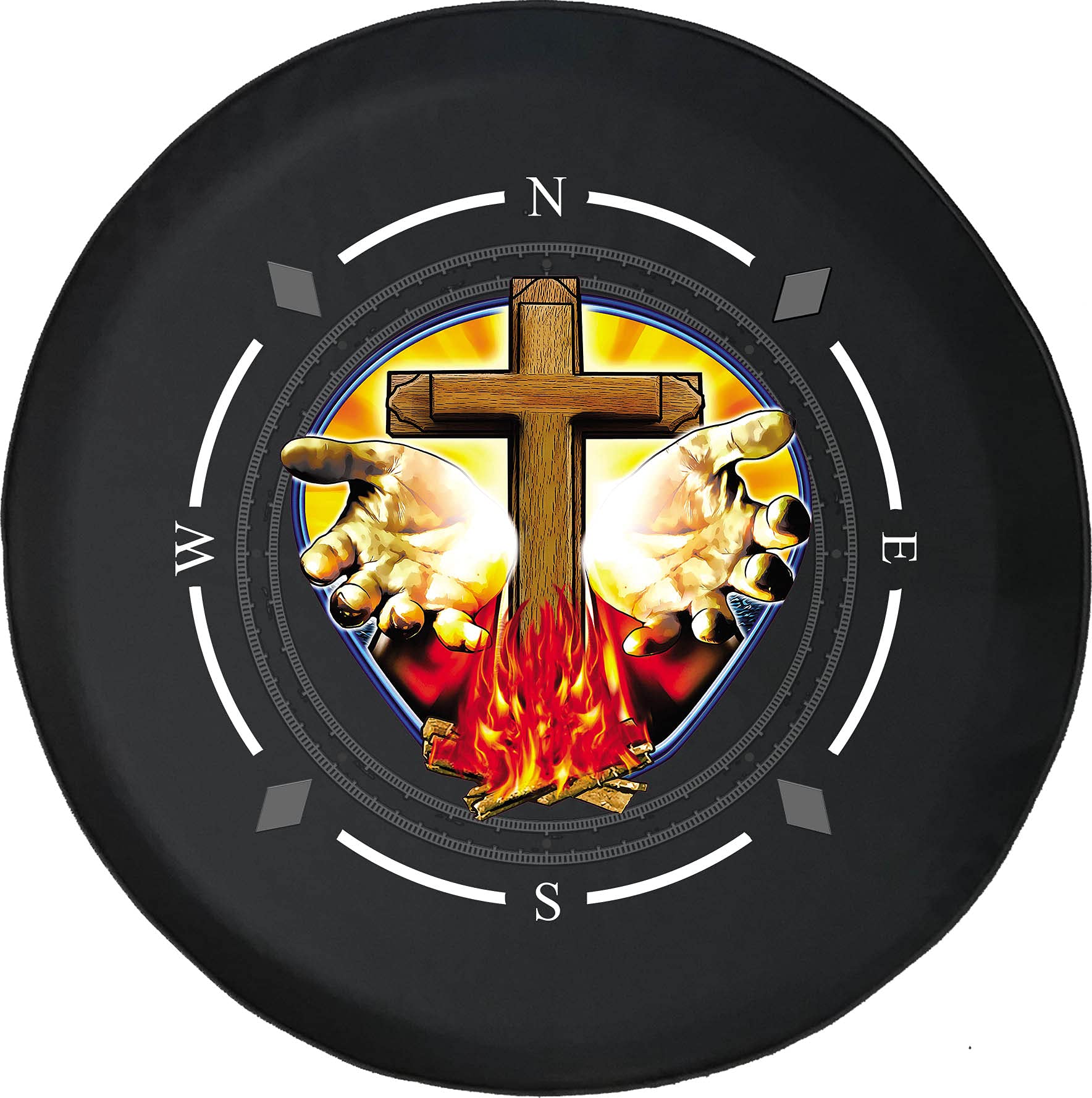 Premium Spare Tire Cover with Compass & Hands of God Cross Design - Universal Fit for SUVs, Trailers, RVs & Most Vehicles | Durable Wheel Protection for Off-Road Adventures & Camping Trips