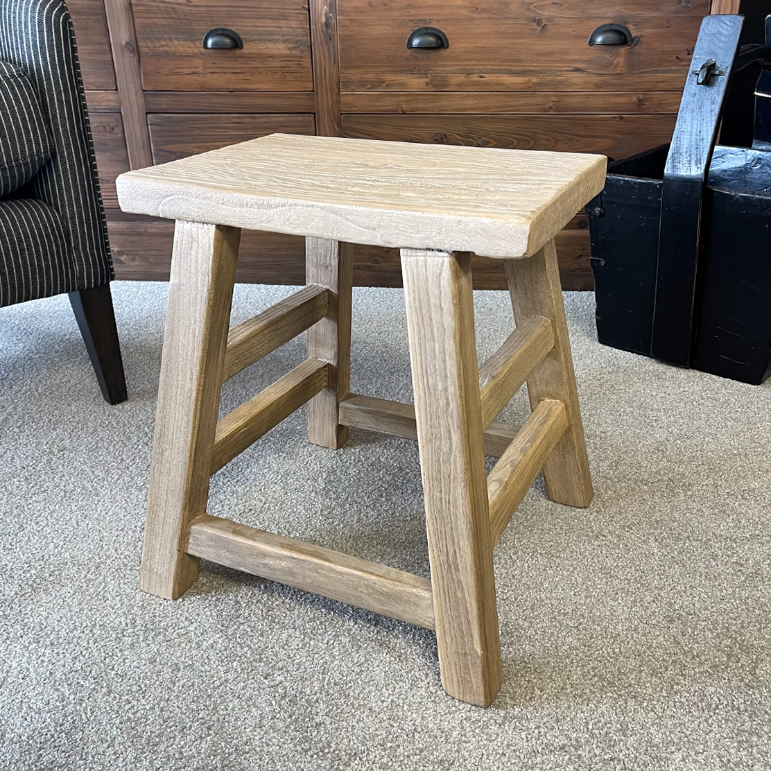 Malaga Wooden Side Table Stool - Rectangle Shape End Table with Storage Shelf | Perfect for Living Room, Bedroom, or Outdoor Patio Furniture
