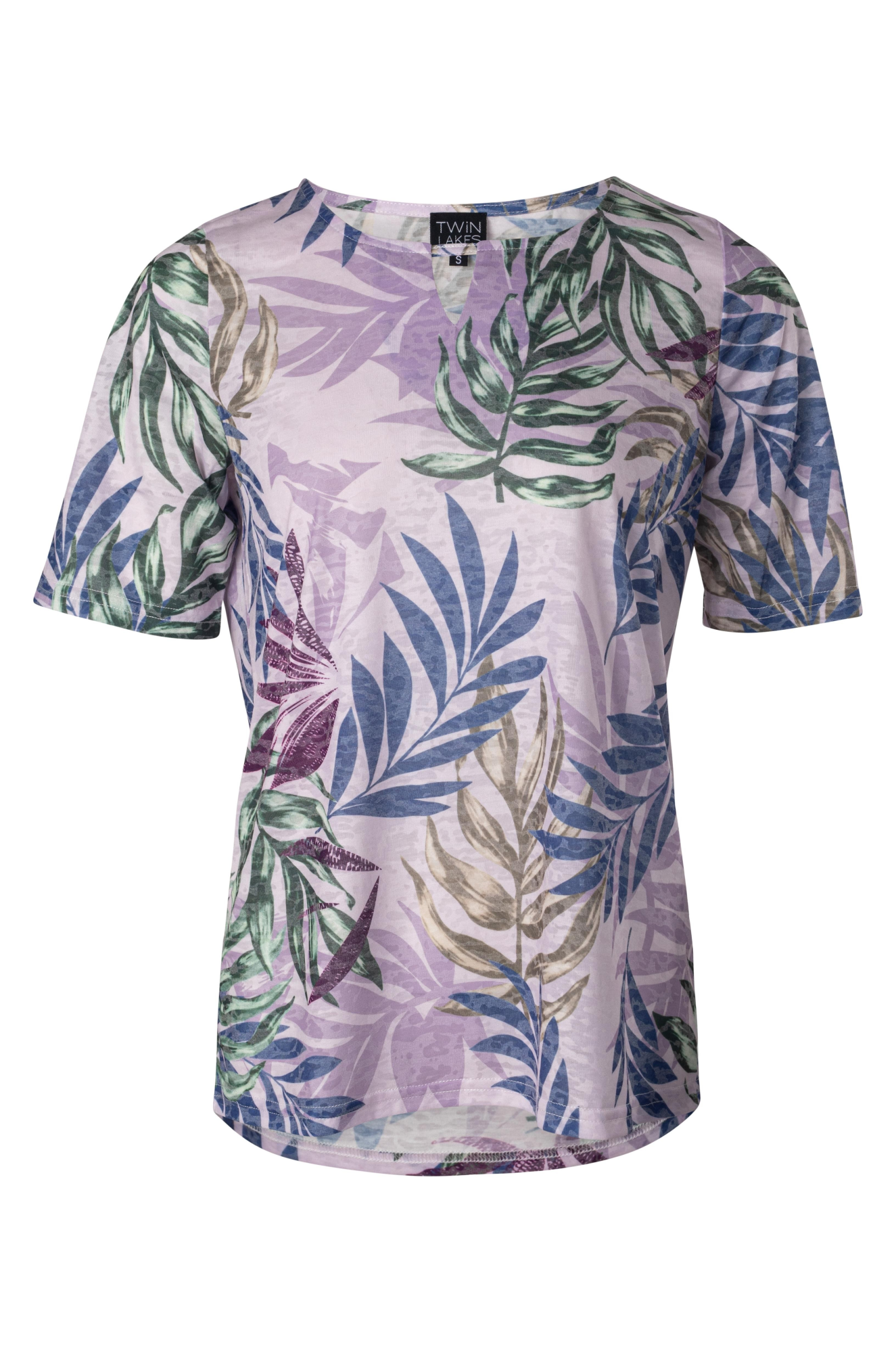 Lilac Palm Burnout V-Neck Top for Women - Flowy Boho Blouse with Cutout Detail - Perfect for Summer Outfits, Beach Vacations & Casual Wear