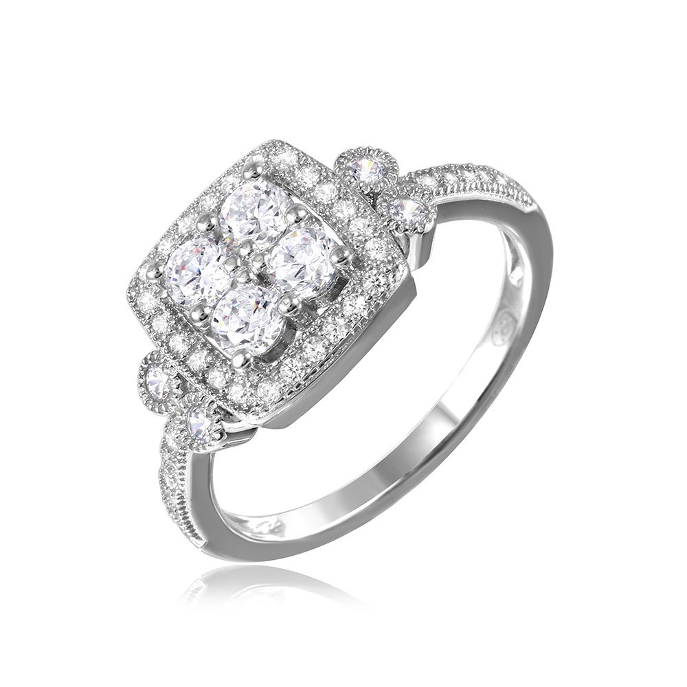Elegant Clear Cubic Zirconia Square Halo Ring in Rhodium Plated Sterling Silver - Perfect for Engagement, Wedding & Anniversary Gifts