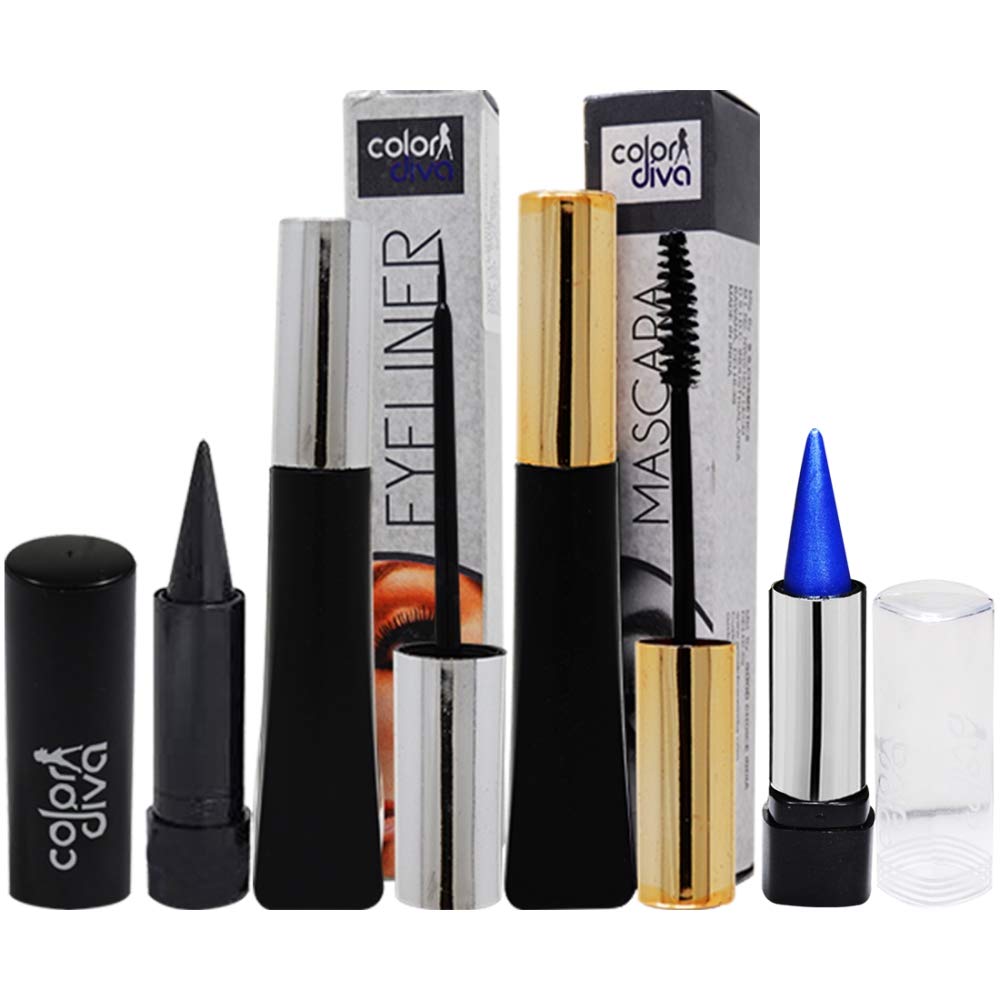 Adbeni Waterproof Eyeliner & Mascara Set - 4 Pack with 2 Dual-Tip Kajal Colors for Smokey Eyes & Bold Lashes | Long-Lasting Makeup for Party, Wedding & Daily Wear