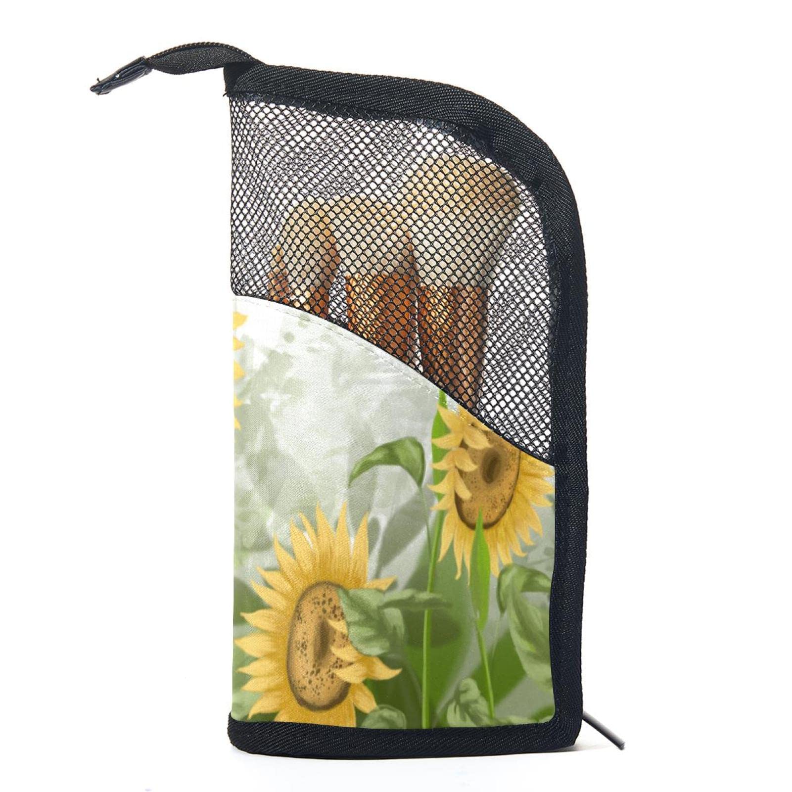 Premium Makeup Brush Organizer Bag with 12 Brushes - Sunflower Field Design, Portable Cosmetic Brush Holder Case for Travel & Home Storage