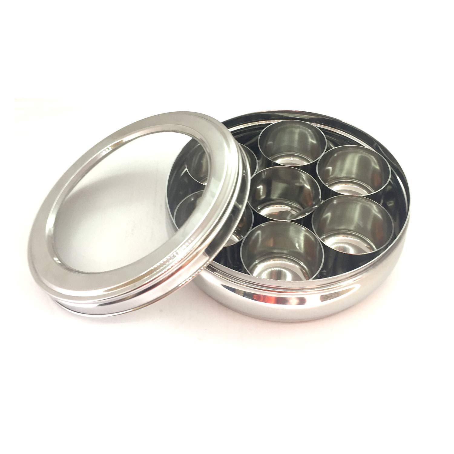 Premium Stainless Steel Masala Dabba - 7 Compartment Indian Spice Box with Spoon | Airtight Spice Storage Container for Kitchen, Cooking & Indian Cuisine | Perfect for Chefs, Home Cooks & Spice Lovers