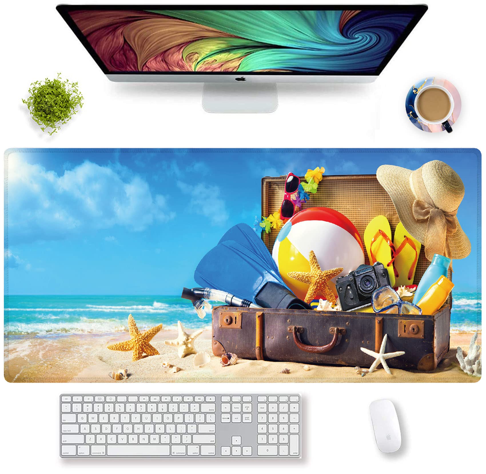Extra Large Gaming Mouse Pad - Extended Non-Slip Desk Mat for Computer Keyboard & Mouse - Perfect for Home Office, Gaming & Work (Beach-M) | Ideal for PC Gamers, Programmers & Office Professionals