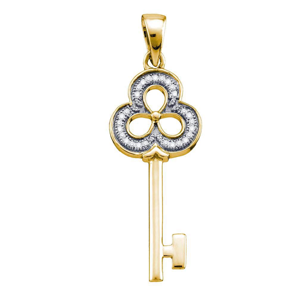 Yellow-Tone Sterling Silver Women's Round Diamond Trefoil Key Pendant Necklace - 1/12 CTTW - Perfect for Gifts, Anniversaries & Special Occasions