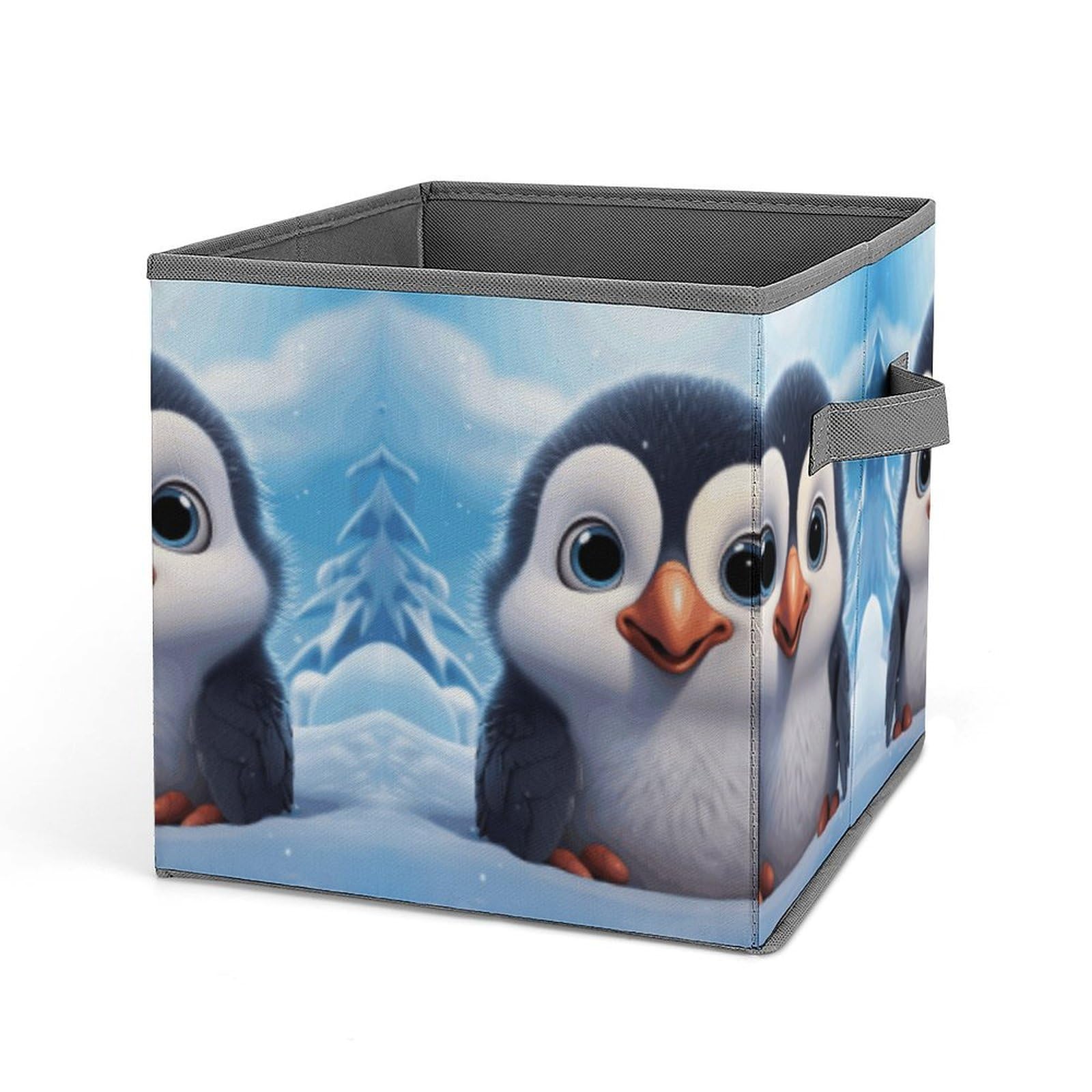 Cute Penguin Storage Bin - Large Collapsible Fabric Storage Box with Handles 10.6x10.6x10.6 Inches - Closet Organizer for Home, Office, Kids Room & Nursery (Perfect for Toys, Books & Clothes Storage)