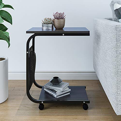 Portable Rolling Side Table with Wheels - Small Mobile Couch Table for Sofa, Bed, Living Room & Bedroom - End Table, Coffee Tea Snack Table, Laptop Cart - Perfect for Relaxing, Working & Entertaining (Black Walnut)