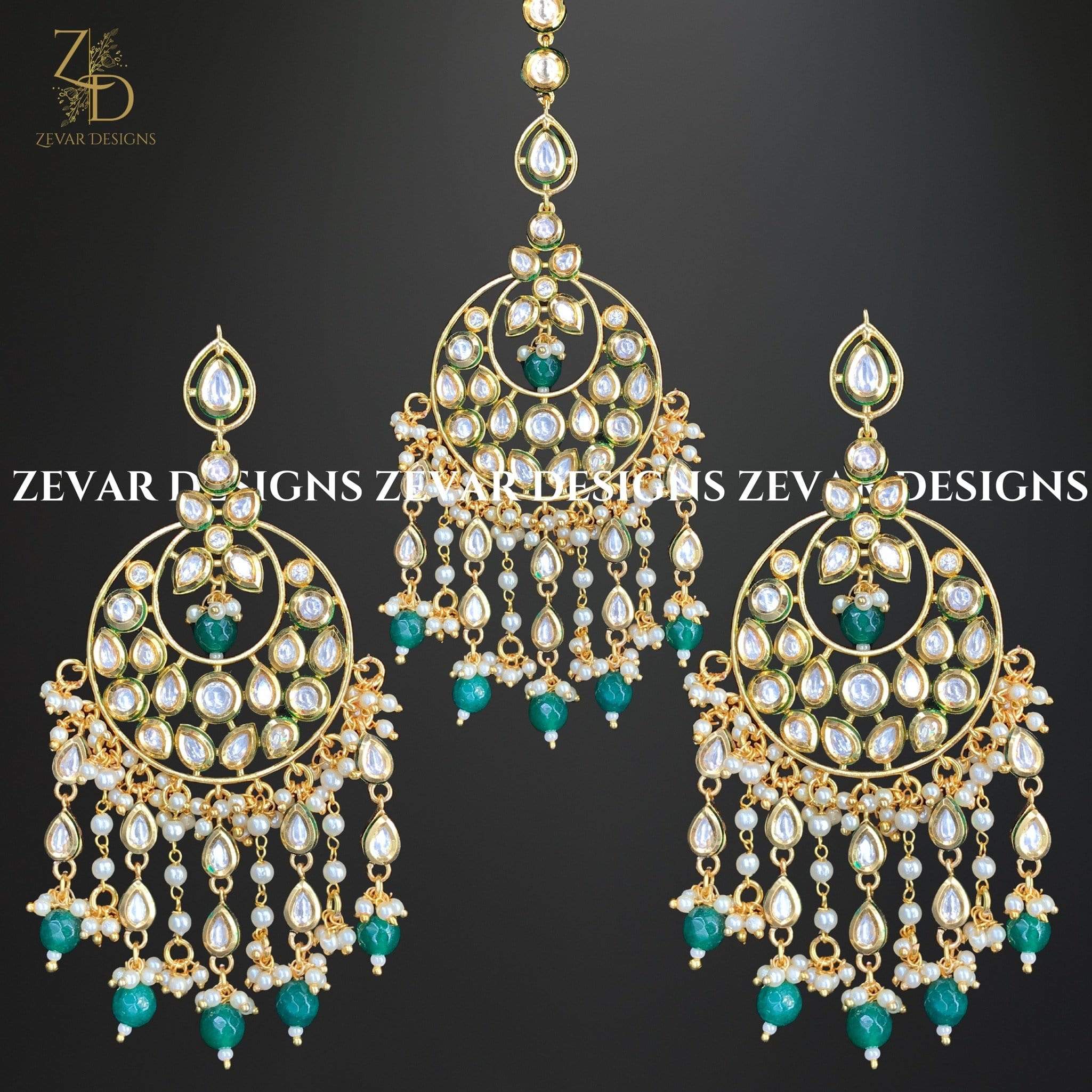 Kundan Chandbali Maang Tikka Set - Emerald Green Bridal Jewelry | Perfect for Indian Weddings, Festivals & Special Occasions