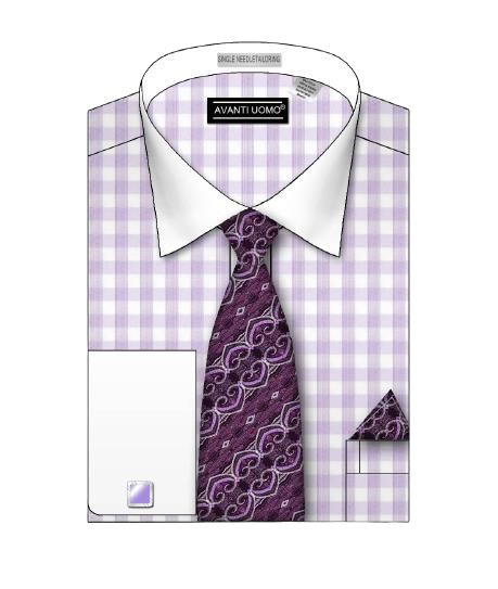 AVANTI UOMO Small Check Pattern Pastel Color Casual Shirt DN106M in Lilac | Slim Fit Button Down Dress Shirt for Men | Perfect for Office, Business Meetings & Date Nights