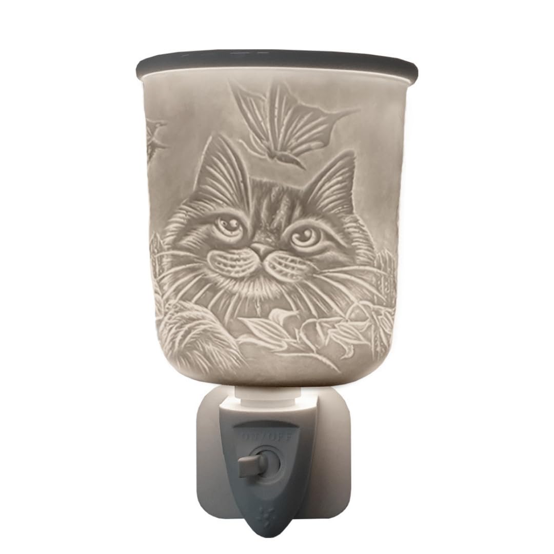 Cello Porcelain Plug-In Electric Wax Warmer - Aromatherapy Diffuser for Home & Office - Perfect for Relaxation, Stress Relief & Scented Wax Melts - Cat Lover's Gift Idea