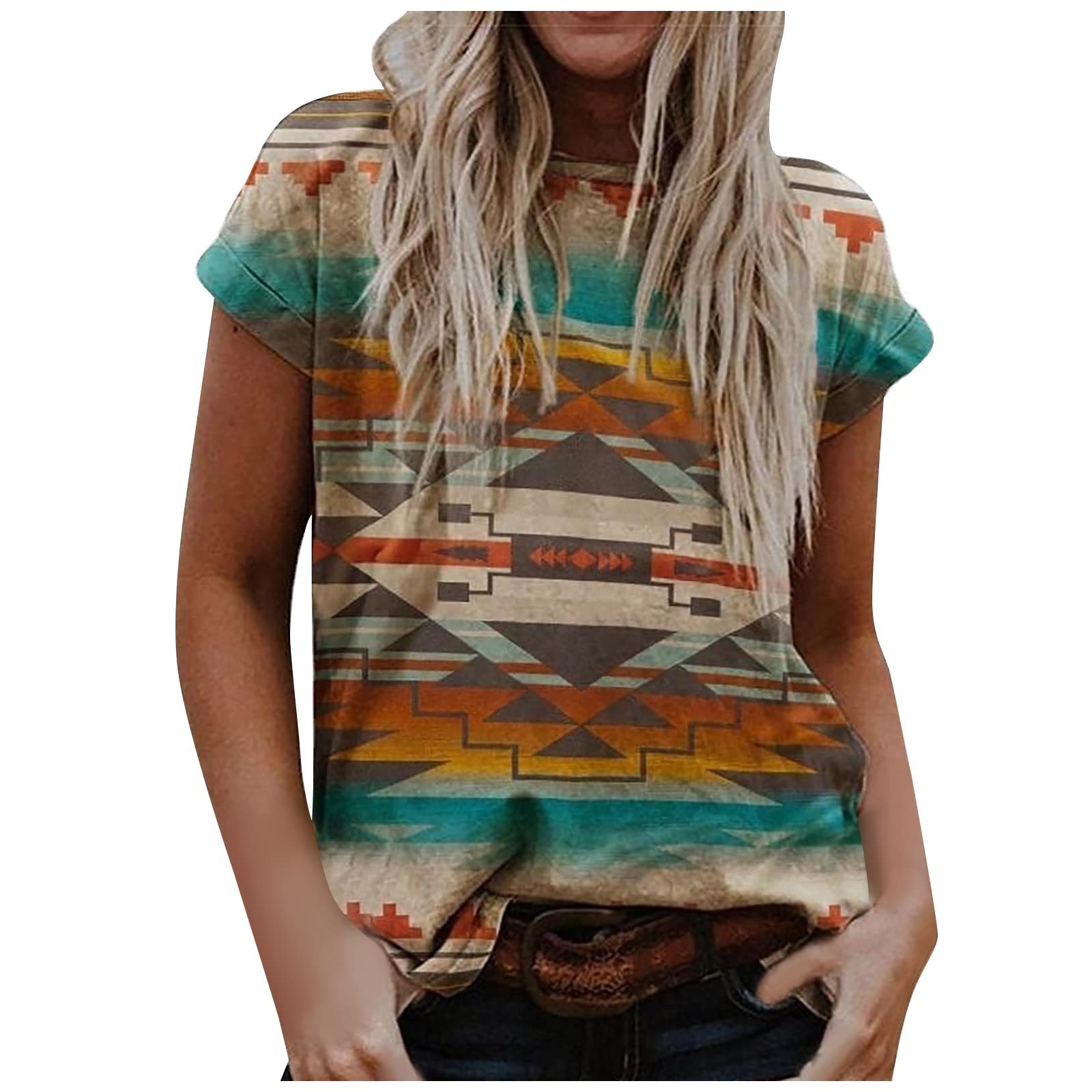 Women's Summer Printed V-Neck Short Sleeve Blouse - Comfortable Office Tops & Casual Shirts - Perfect for Work, Date Night & Coffee Outings