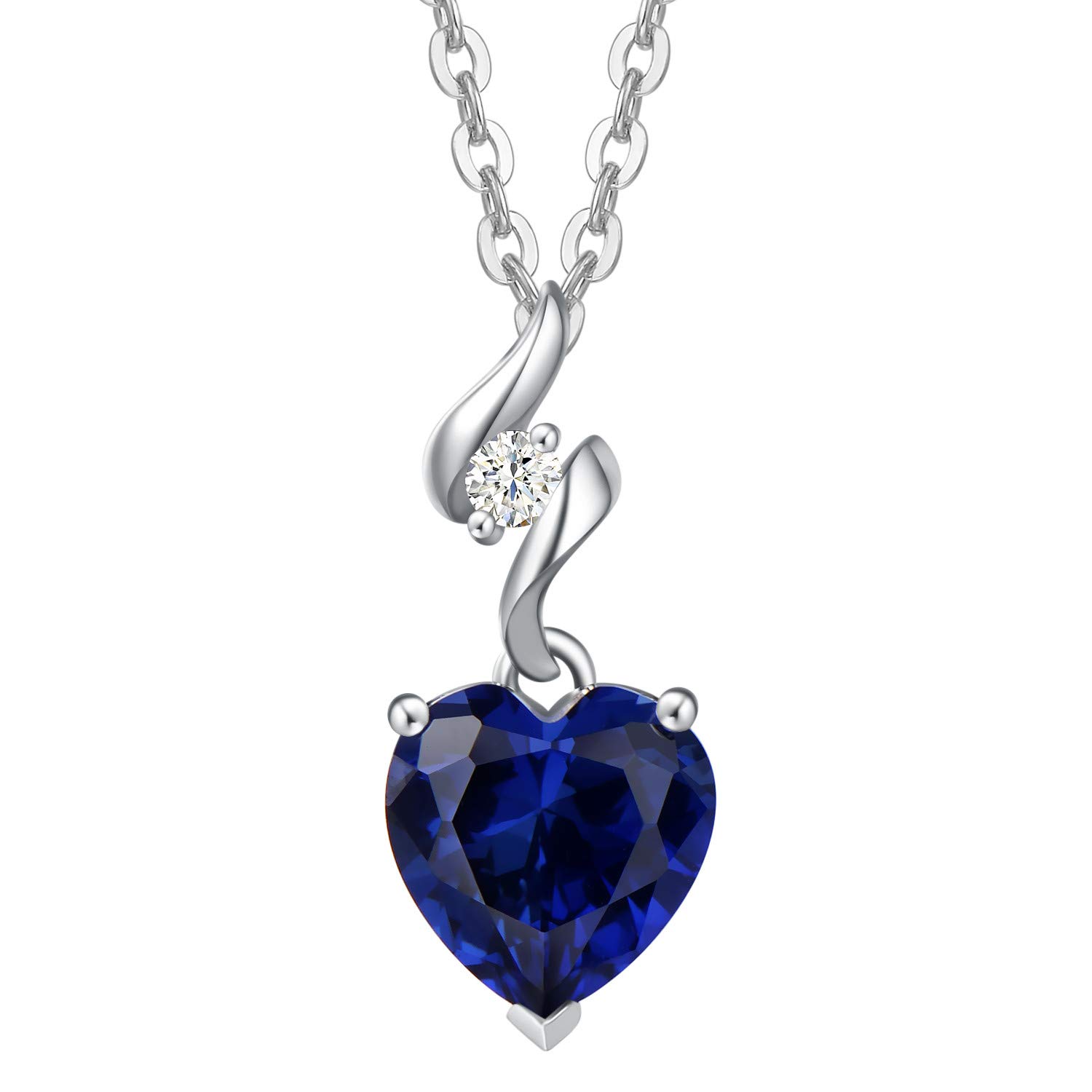14K Solid White Gold Diamond & Birthstone Heart Pendant Necklace with Sterling Silver Chain - Elegant Fine Jewelry for Women, Mom, Wife - Perfect for Anniversary, Birthday, Valentine's Day Gifts & Special Occasions