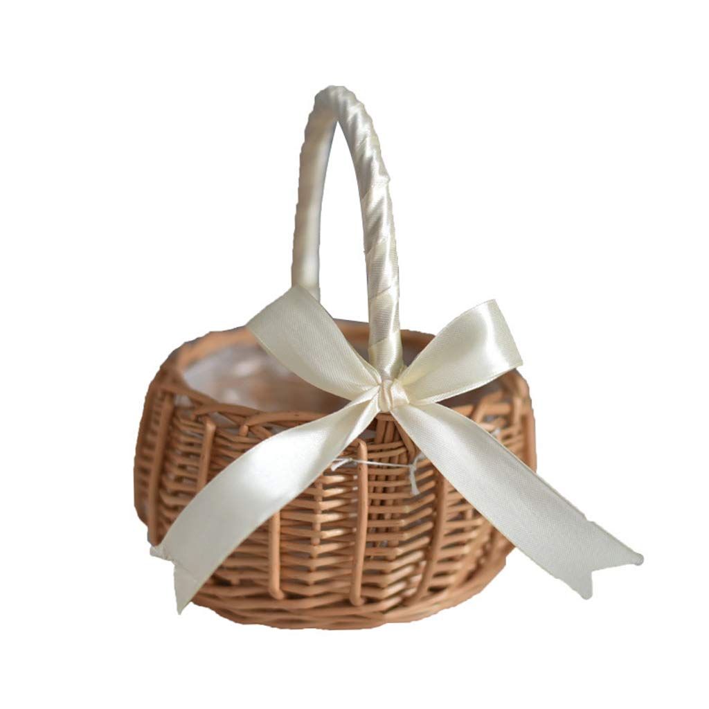 Hand-Woven Flower Storage Basket - Nordic Style Woven Rattan Basket with Bow for Wedding, Party & Home Decor | Perfect for Gift Wrapping, Nursery Organization & Boho Room Decor