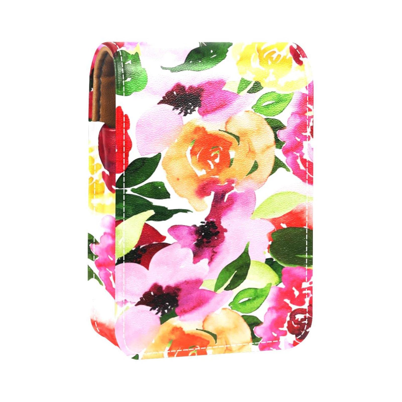 Personalized Lipstick Case - Portable Makeup Bag & Cosmetic Pouch Organizer with Tropical Red Floral Design | Perfect for Travel, Gift & Daily Makeup Storage