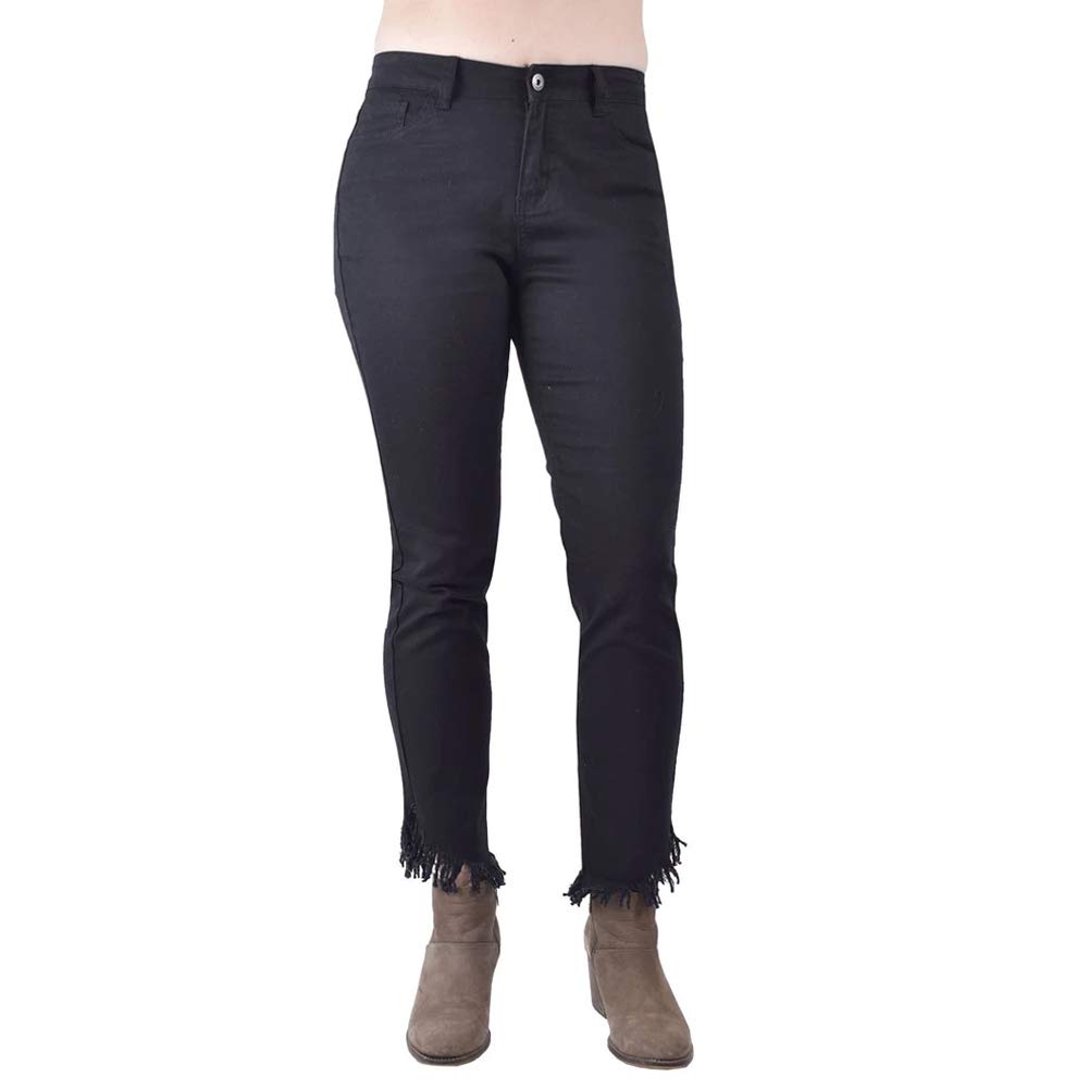 Stylish Black Denim Crop Jeans with Trendy Frayed Edges | High Waisted Skinny Jeans for Women | Perfect for Casual Outfits, Streetwear & Night Out