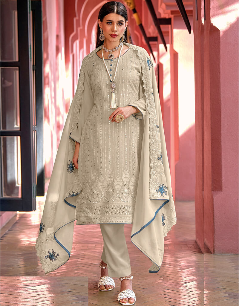 Beige Georgette Straight Leg Pants for Women - Elegant Office Wear & Casual Outfits
