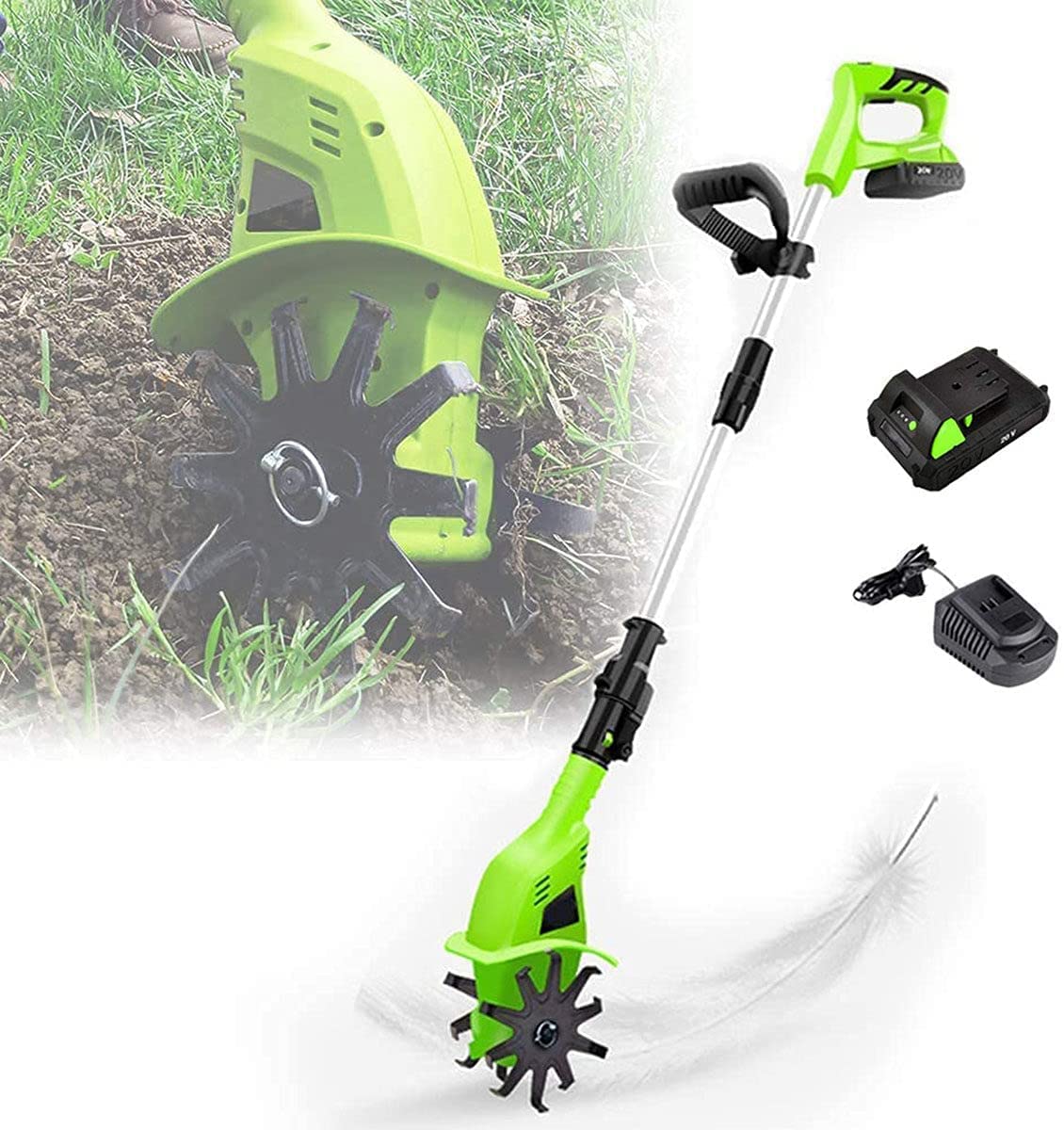 20V Electric Cordless Handheld Tiller Cultivator with 4000mAh Battery - Garden Soil Cultivator Tool for Weeding, Aeration & Planting - Perfect for Home Gardens, Flower Beds & Small Farms