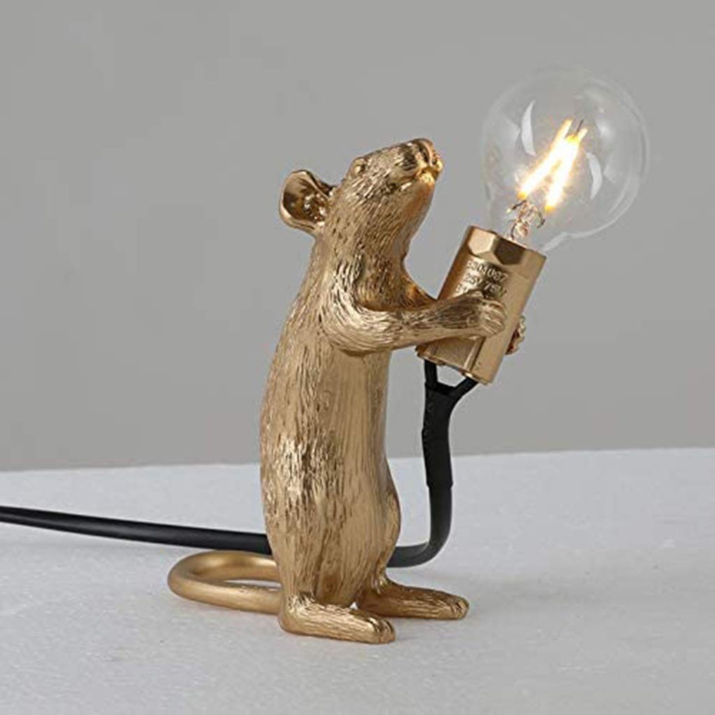 GFL Warm Light Night Lamp - Creative Mouse Shape LED Desk Light with E12 Resin Base, Gold Standing Table Lamp for Bedroom, Office & Holiday Decoration | Perfect Gift for Kids & Animal Lovers