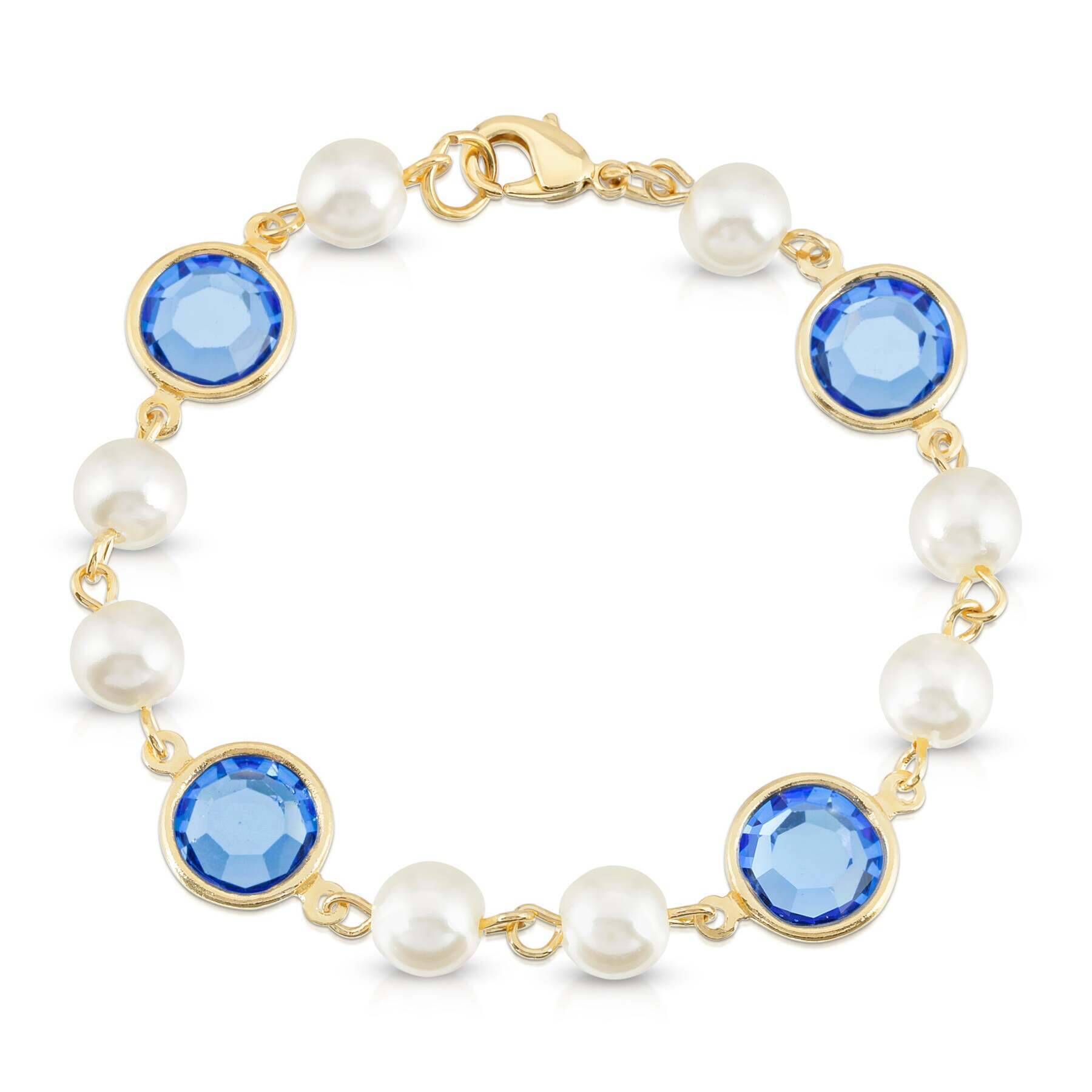 1928 Jewelry Channel Austrian Crystal & Faux Pearl Link Bracelet for Women - Elegant Vintage Style Jewelry for Parties, Weddings & Special Occasions