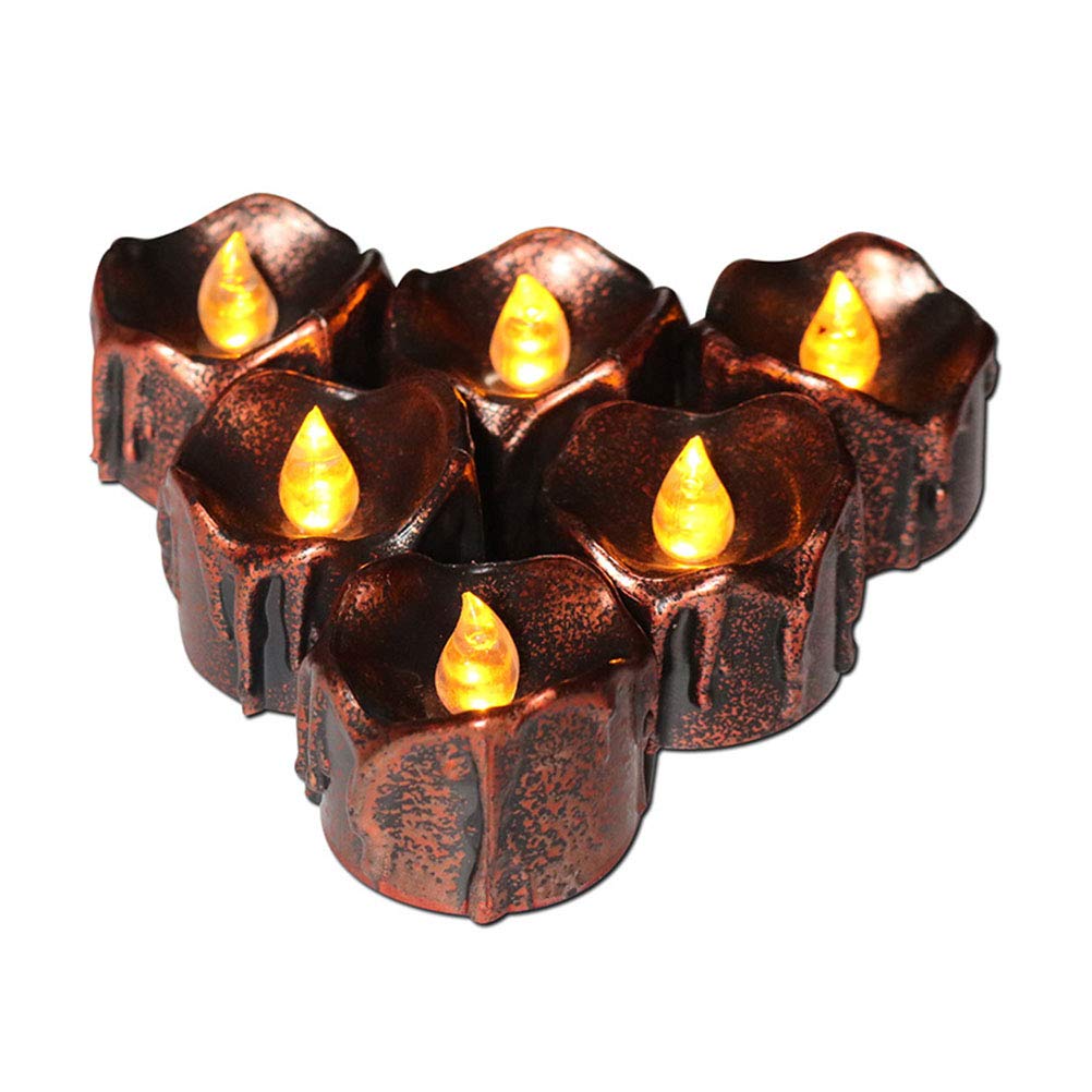 PRETYZOOM 6-Pack LED Flameless Candles with Yellow Flickering Flame & Tear Design - Battery Operated Electric Candles for Halloween Decorations, Home Party, Wedding Centerpiece & Table Decor
