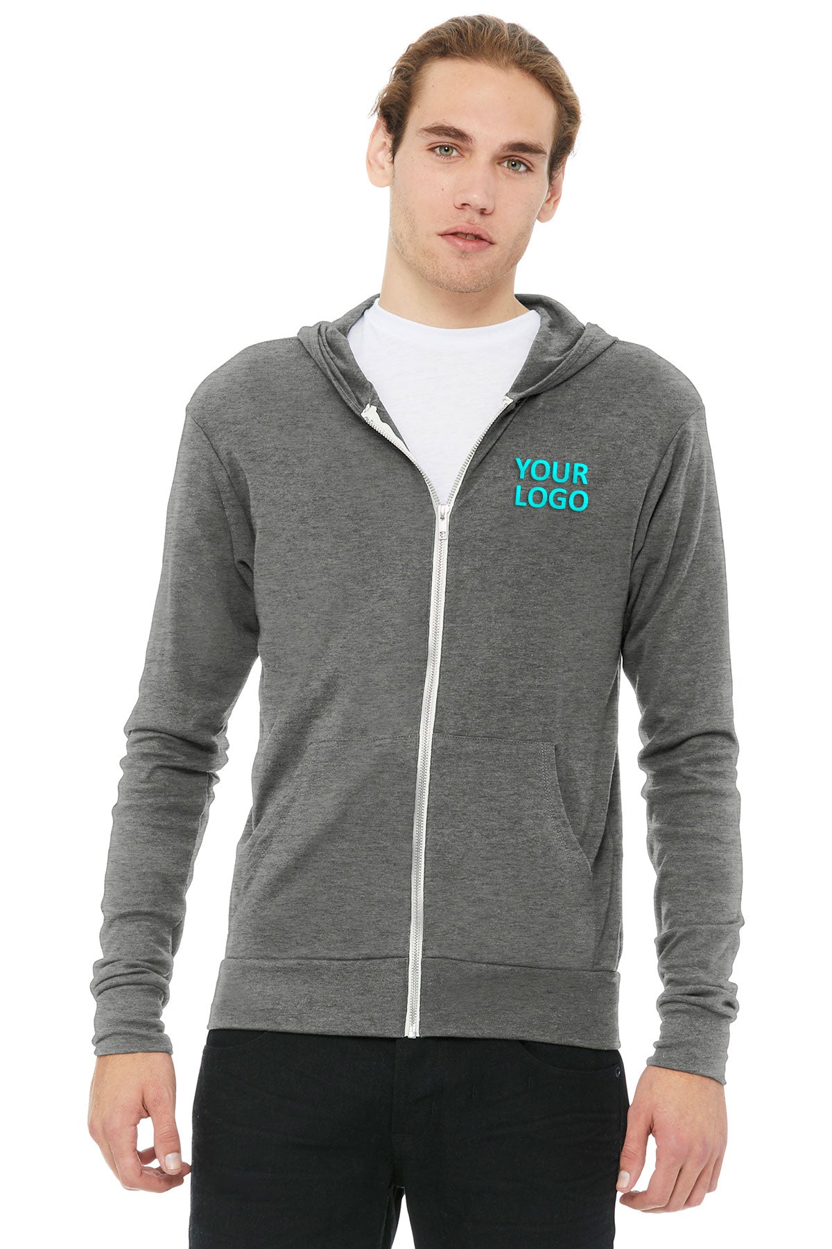 Bella Canvas Unisex Triblend Full Zip Lightweight Hoodie - Soft Comfortable Pullover for Men & Women - Perfect for Casual Wear, Gym, and Outdoor Activities - Grey