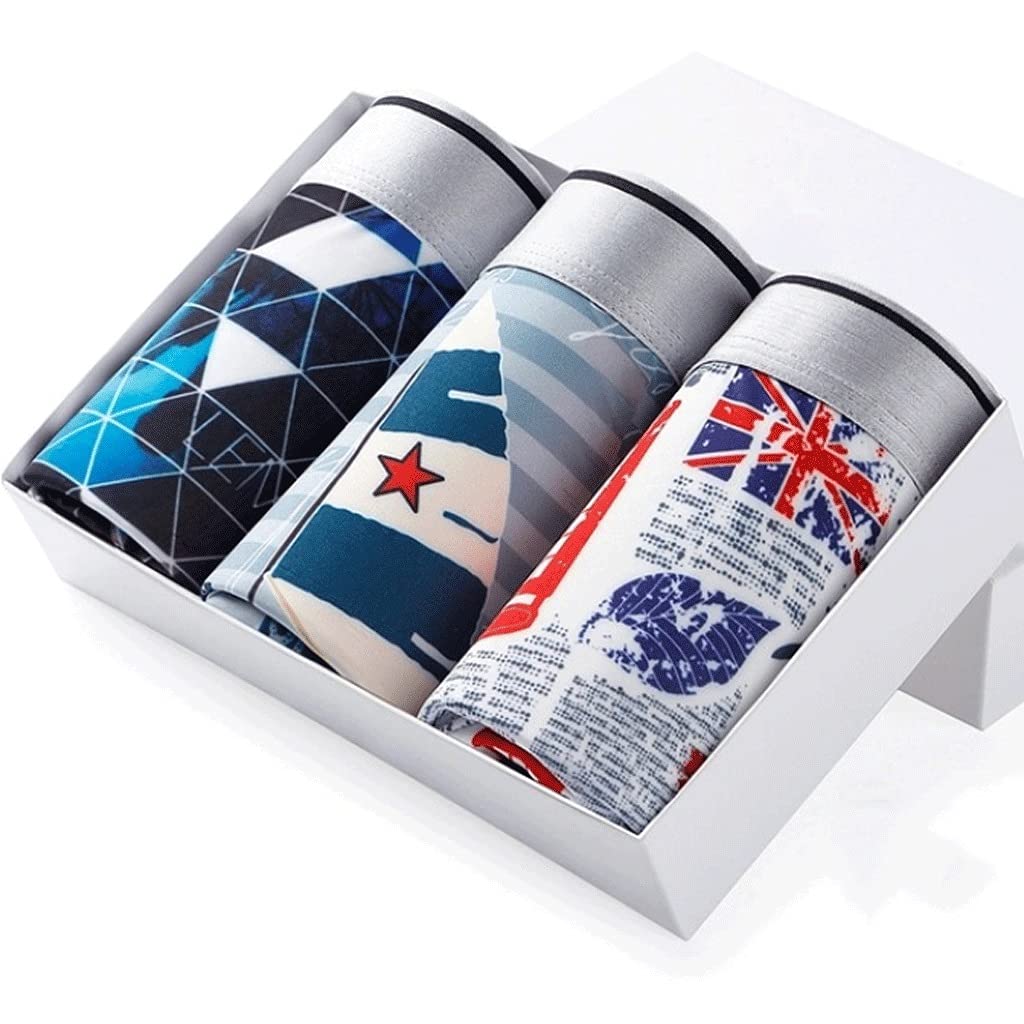 UXZDX CUJUX Men's Printed Boxer Briefs - Ice Silk Breathable Underwear for Men - Comfortable & Flexible Shorts - Size XXXL (75-90KG) - Perfect for Sleeping, Lounging & Everyday Wear