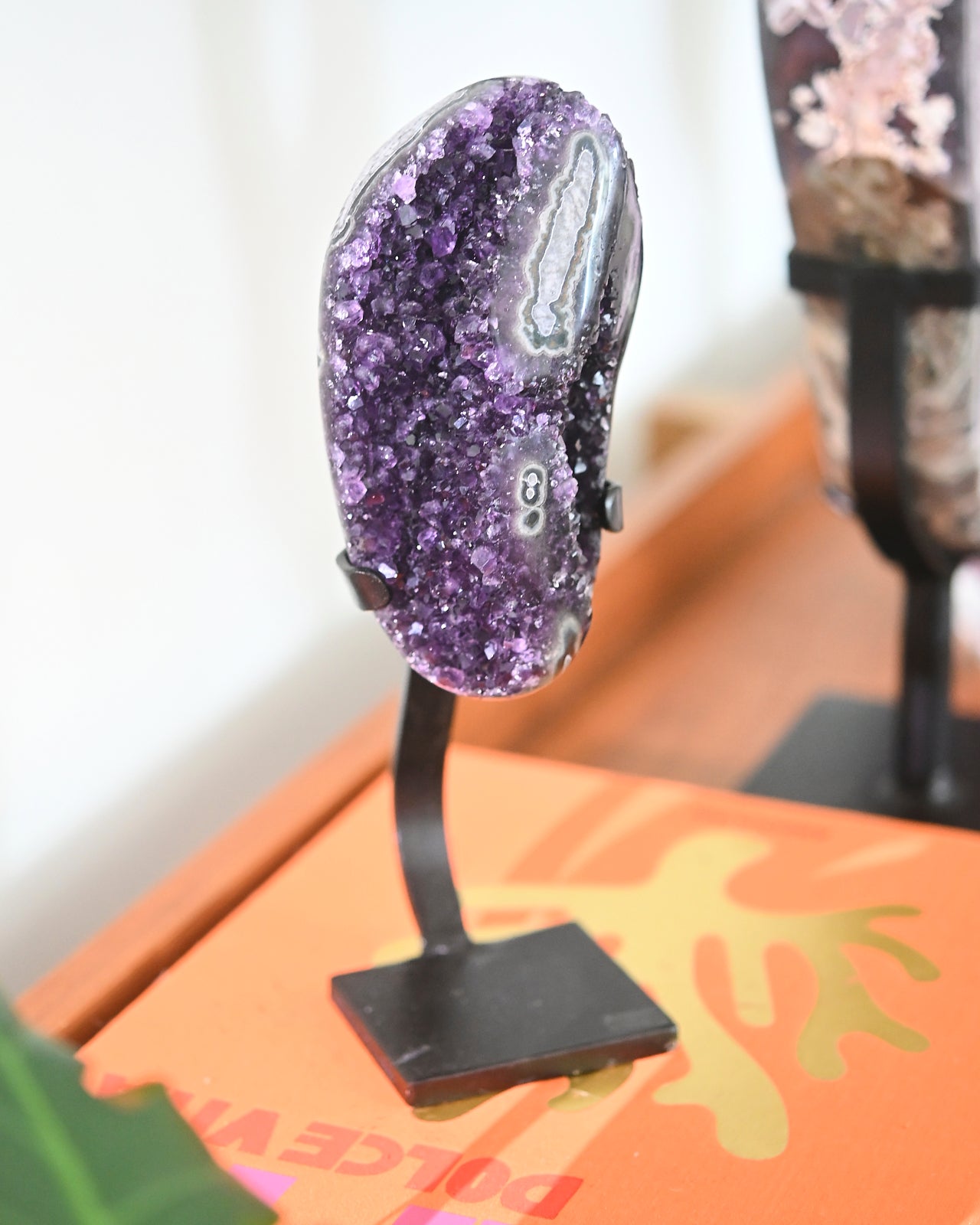 Natural Amethyst Crystal Geode on Wooden Stand - 3lbs Healing Stone for Home Decor, Meditation & Spiritual Gifts