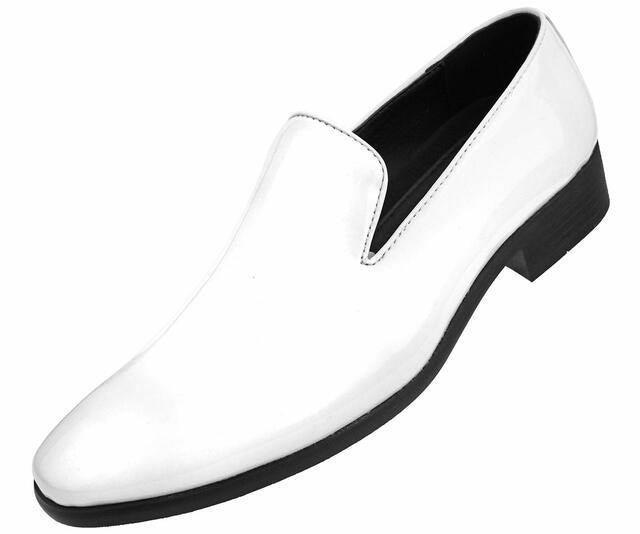 Elegant White Slip-On Shiny Tuxedo Shoes for Men - Perfect for Weddings, Prom & Formal Events - Comfortable Patent Leather Dress Shoes