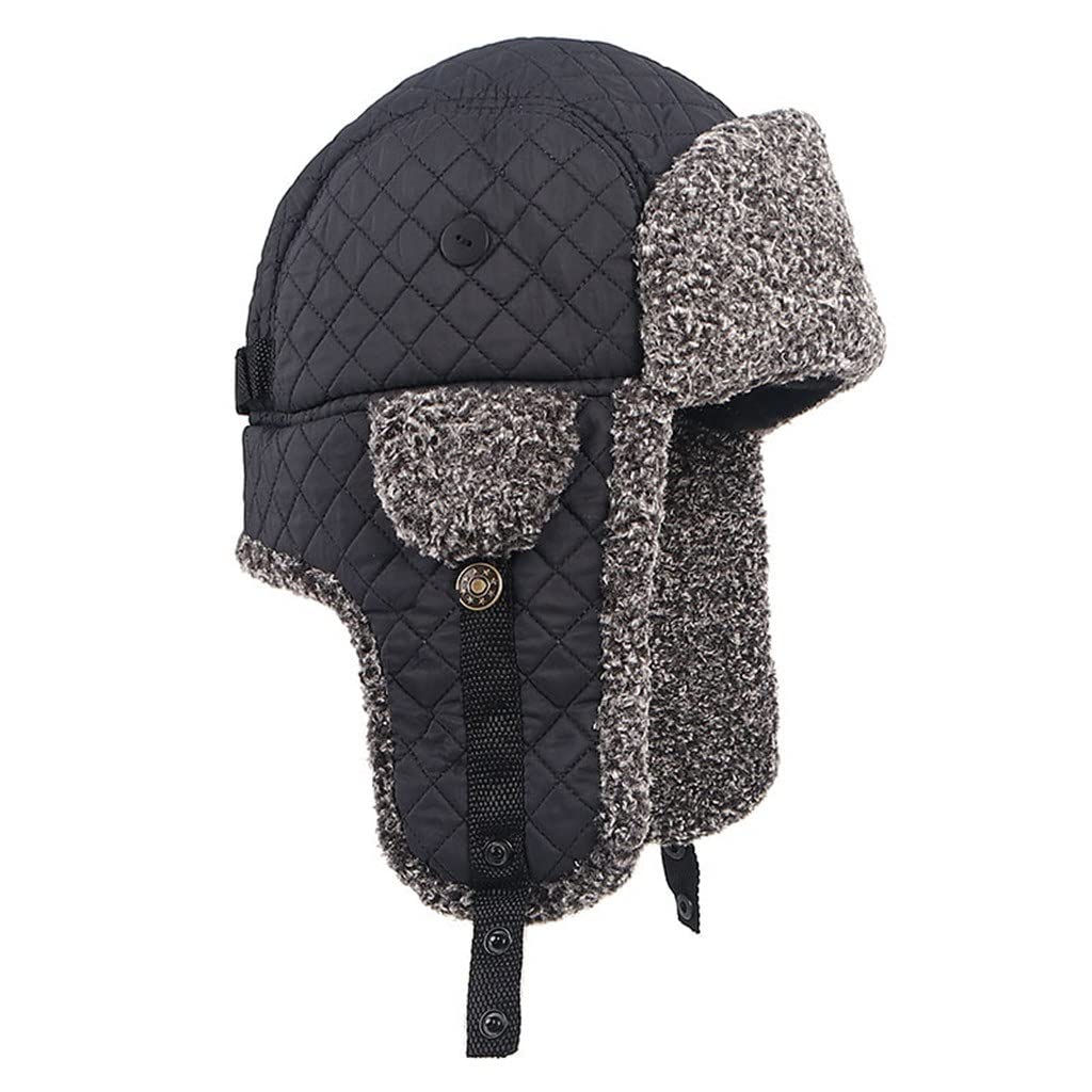 Men's Winter Warm Bomber Hat with Earflaps - Soviet Style Ski Cap for Snow & Cold Weather (Black, Size L 57-58cm) - Perfect for Skiing, Snowboarding & Outdoor Winter Activities
