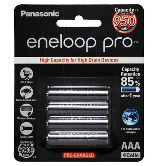 Panasonic Eneloop Pro AAA Rechargeable Batteries 4-Pack - High Capacity Ni-MH Pre-Charged Batteries for Cameras, Flashlights, Toys & Electronics - Ready to Use Out of The Box