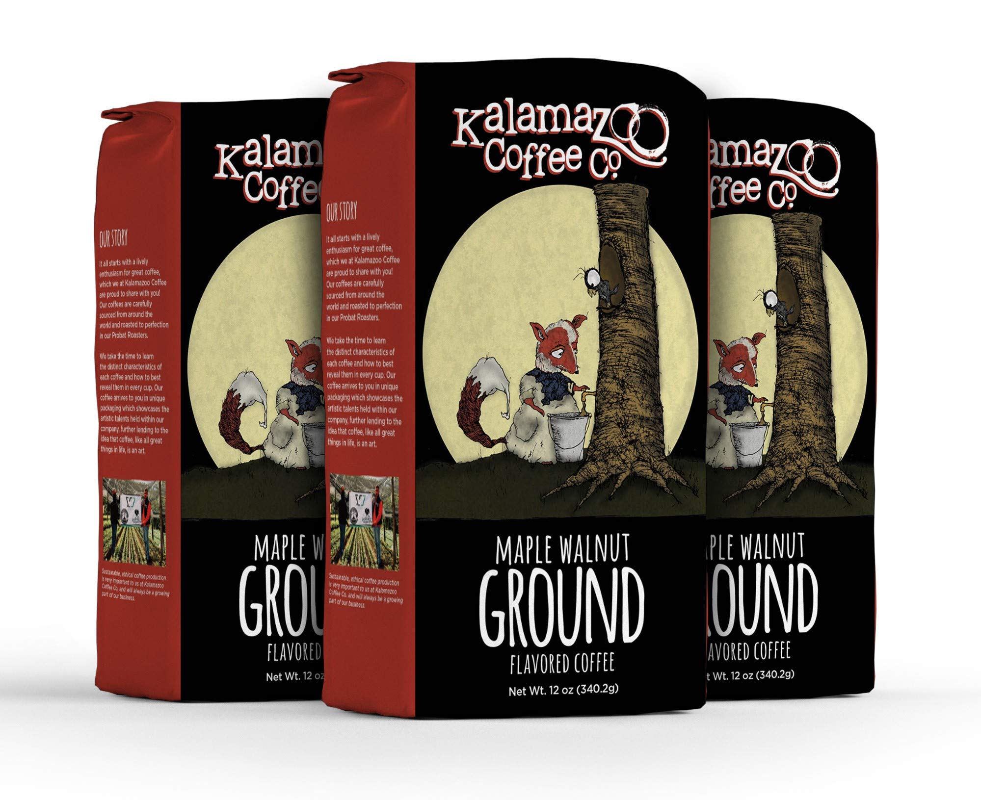 KALAMAZOO COFFEE COMPANY Maple Walnut Ground Coffee - Moonlight Maple Walnut Flavored Coffee | 12oz Bag (3 Pack) | Perfect for Morning Brew, Office Break & Cozy Evenings