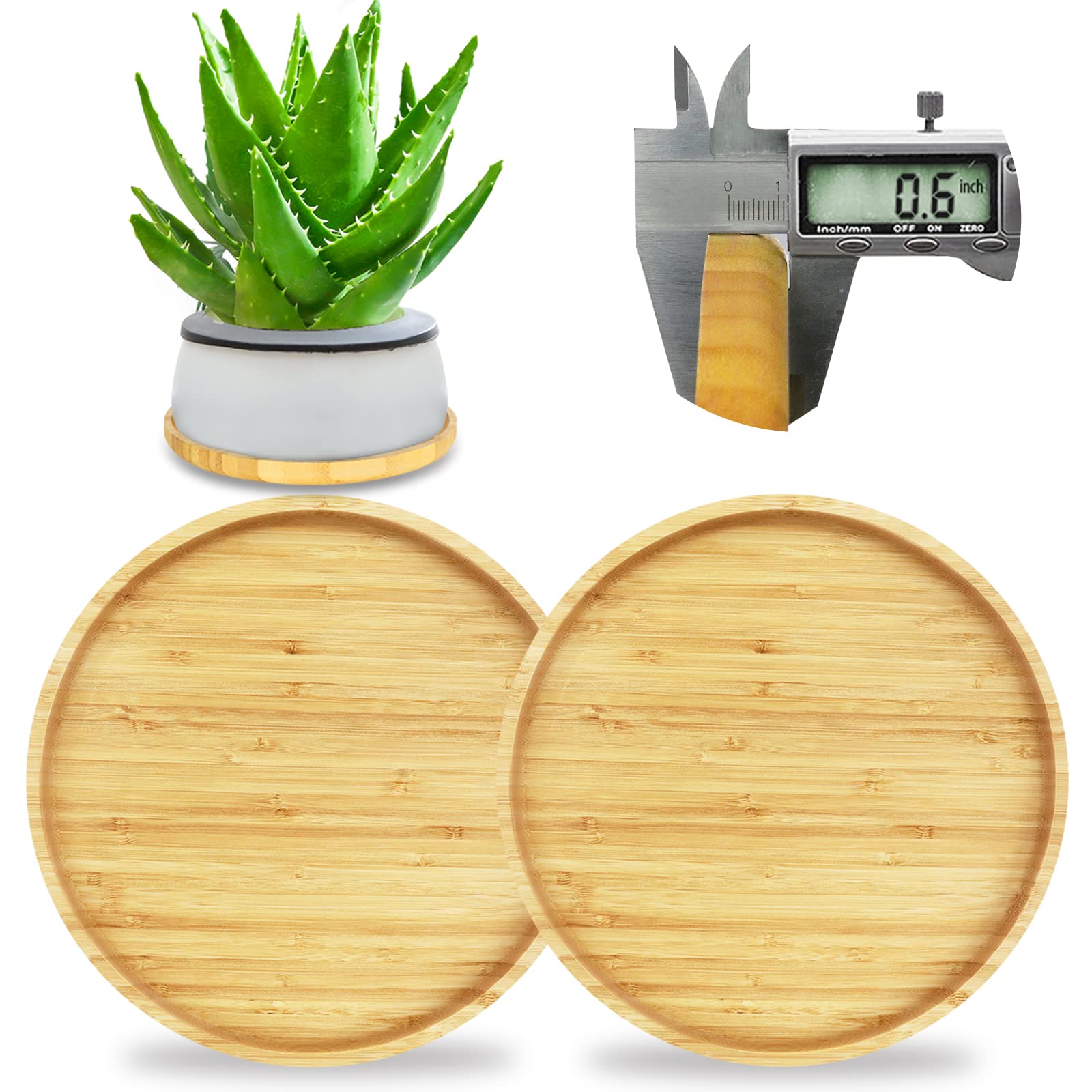 BESTBEL 2-Pack 10 Inch Bamboo Plant Saucers - Durable Water Catch Trays for 8-10 Inch Pots, Indoor/Outdoor Plant Drip Plates for Flowers, Succulents & Cactus (25CM) - Perfect for Home Decor, Garden & Patio Use