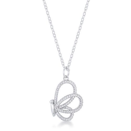 Elegant Rhodium Plated CZ Butterfly Pendant Necklace for Women - Perfect for Valentine's Day Gifts, Anniversary Presents & Everyday Wear