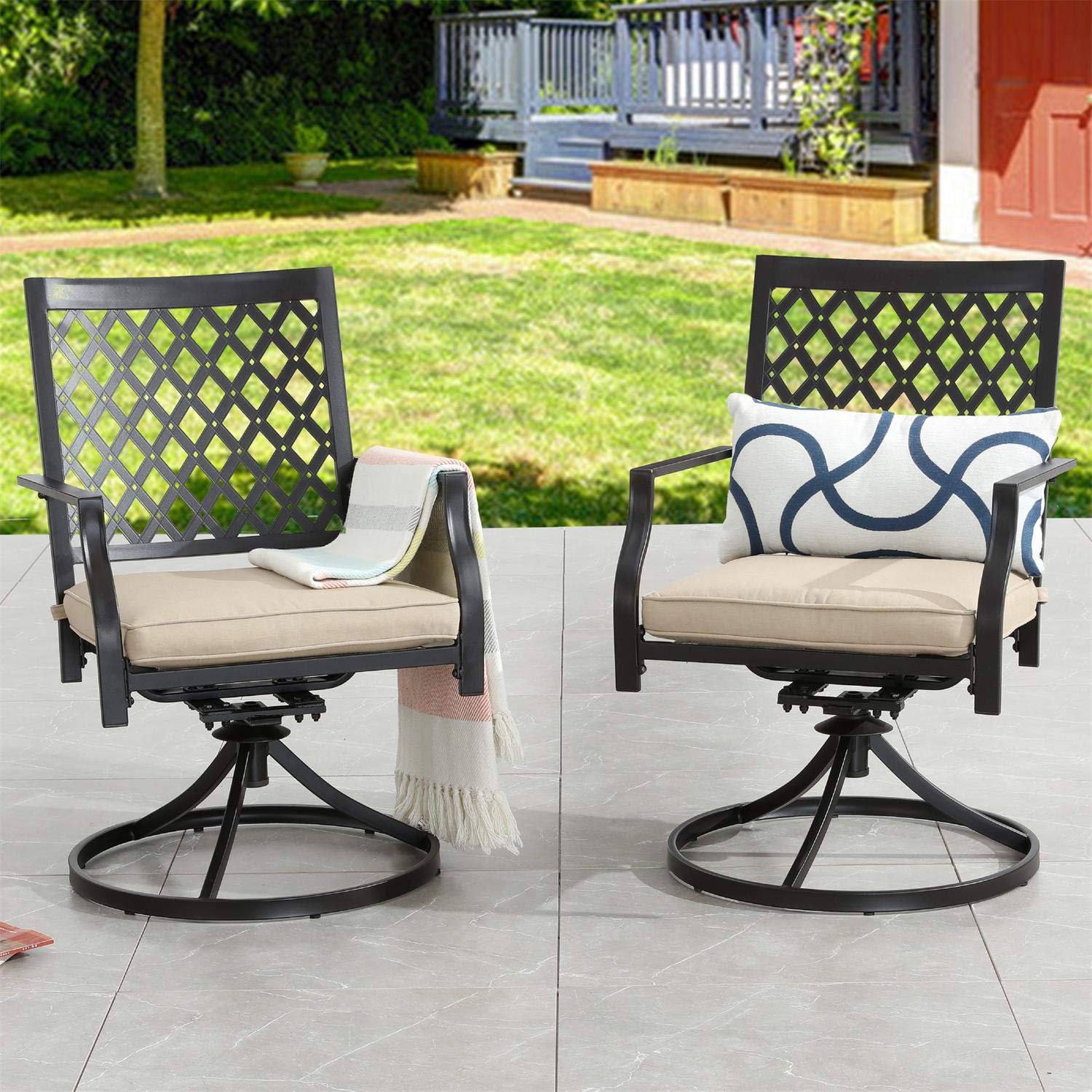 Swivel Patio Chairs Set of 2 - Metal Frame Outdoor Dining Chairs for Garden, Backyard, Club - Weather-Resistant Bistro Furniture for Relaxing & Entertaining