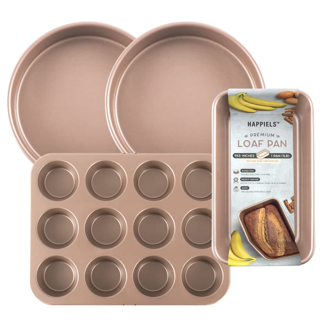 Premium Nonstick Bakeware 4-Piece Set - Round Cake Pan, Loaf Pan, Muffin Pan - Non-Toxic & Durable for Baking Cakes, Breads, Cupcakes - Perfect for Home Bakers, Parties & Holiday Treats