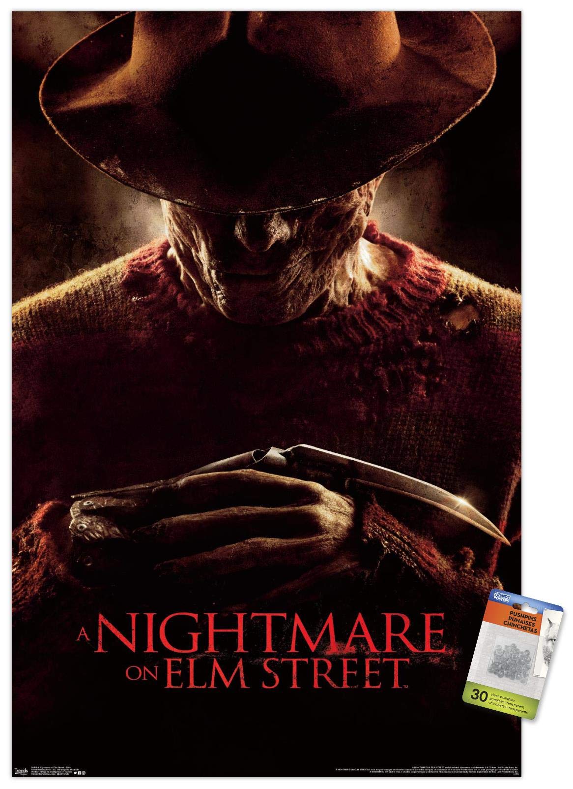 Nightmare on Elm Street 2010 Movie Poster - Premium Quality Wall Art with Push Pins | Perfect for Horror Movie Fans, Home Theater Decor & Halloween Party Supplies