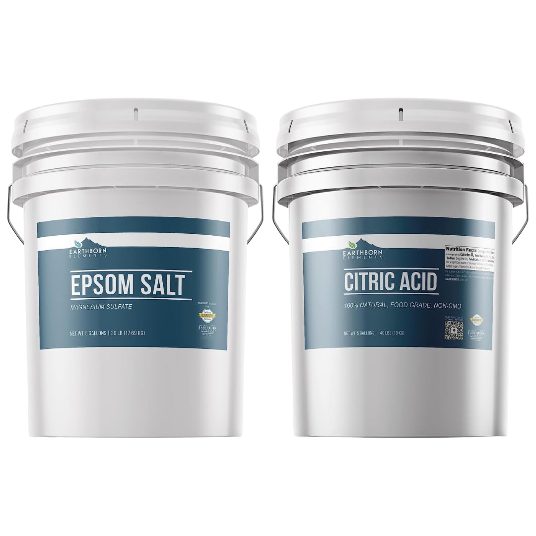 Earthborn Elements Epsom Salt & Citric Acid Bundle - 5 Gallons Each | Food Grade, Skin Care | Perfect for Bath Soak, DIY Beauty & Household Cleaning