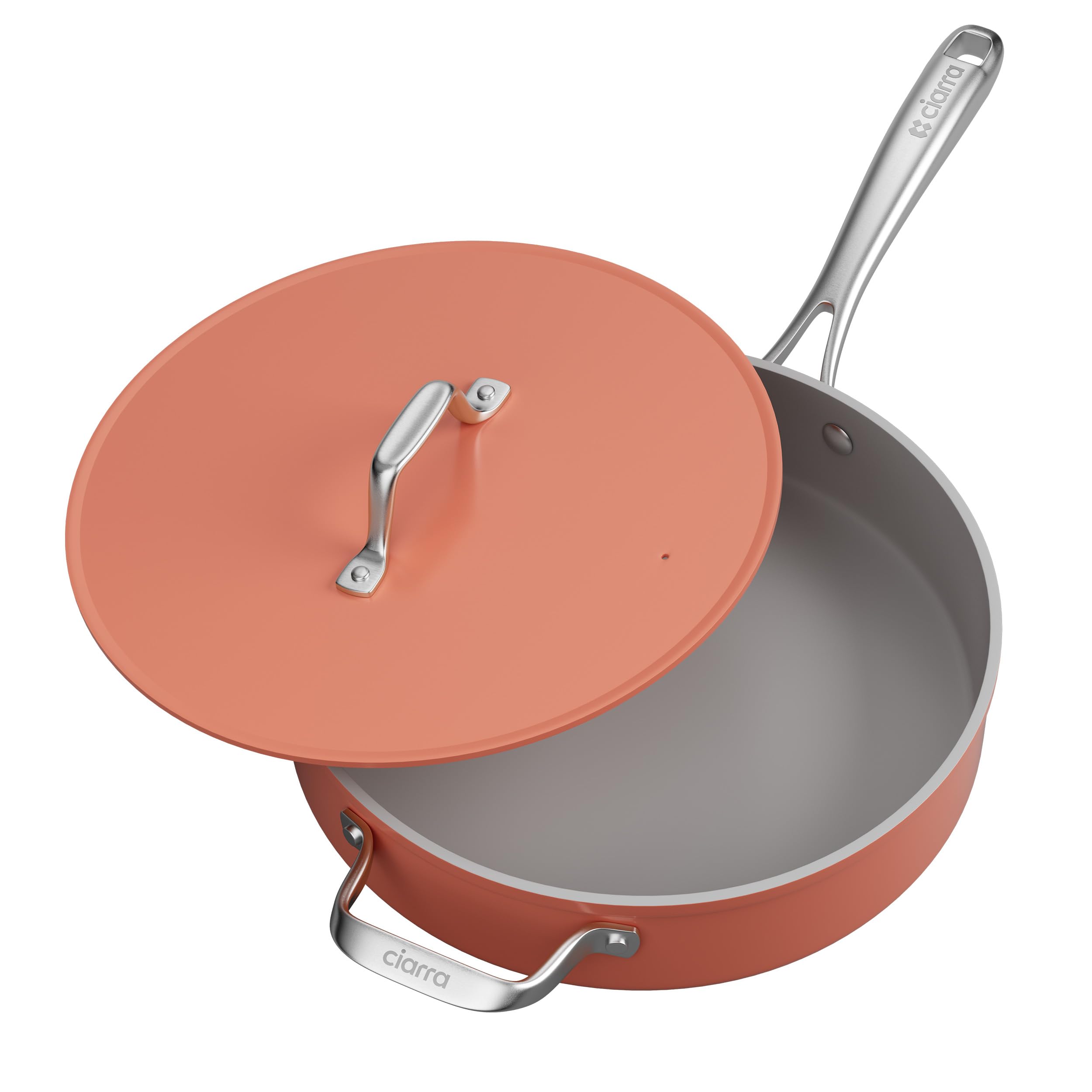 CIARRA 4.4 QT Nonstick Ceramic Saute Pan with Lid - PFOA Free, Oven Safe to 450°F - Deep Frying Pan for Gas, Electric & Induction Stovetops - 11 Inch Orange Cookware for Sauteing, Frying & Simmering - Perfect for Home Cooking & Professional Kitchens