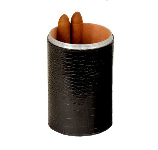 Premium Black Crocodile Pattern Leather Cylinder Desktop Humidor - Perfect for Cigar Storage & Display in Home Office, Study, or Man Cave