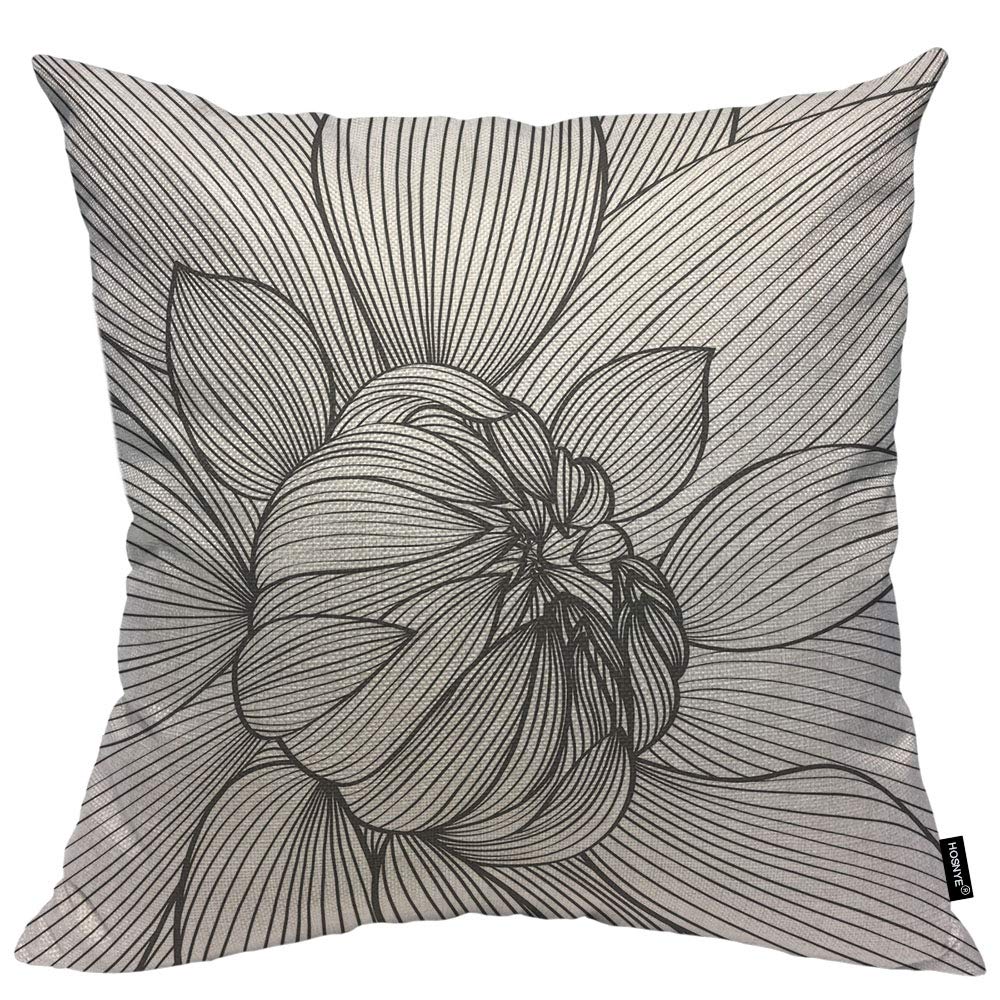Premium 20x20 Inch Dahlia Flower Throw Pillow Cover - Cotton Linen Cushion Case for Sofa, Bed, Couch & Car - Elegant Line Stamen Design for Home Decor & Gift Giving