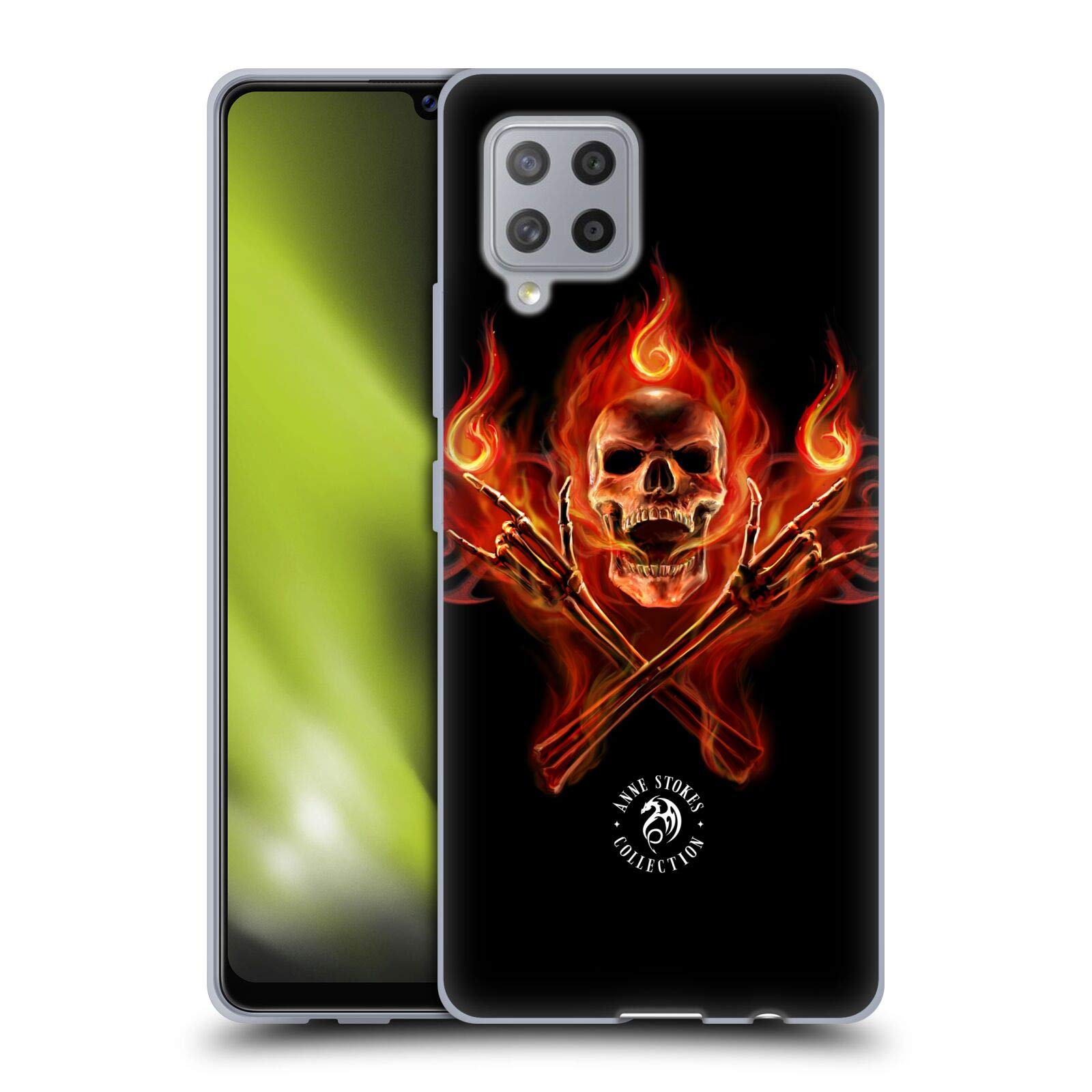 Officially Licensed Anne Stokes Hell Skull Fire Tribal Soft Gel Case for Samsung Galaxy A42 5G (2020) - Protective Phone Cover with Unique Gothic Design - Perfect for Halloween, Metal Concerts & Dark Fashion Enthusiasts