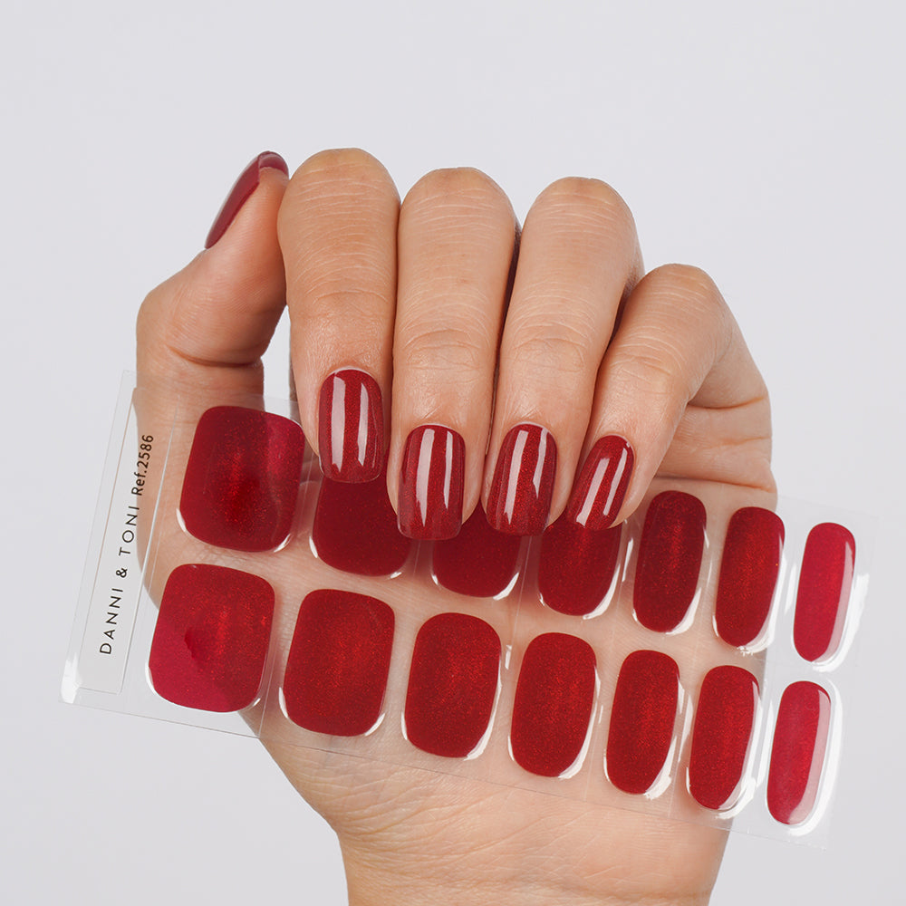 Classic Red Glitter Semi Cured Gel Nail Strips | Garnet Gaze 2586 | DIY Salon-Quality Manicure at Home for Parties & Special Occasions