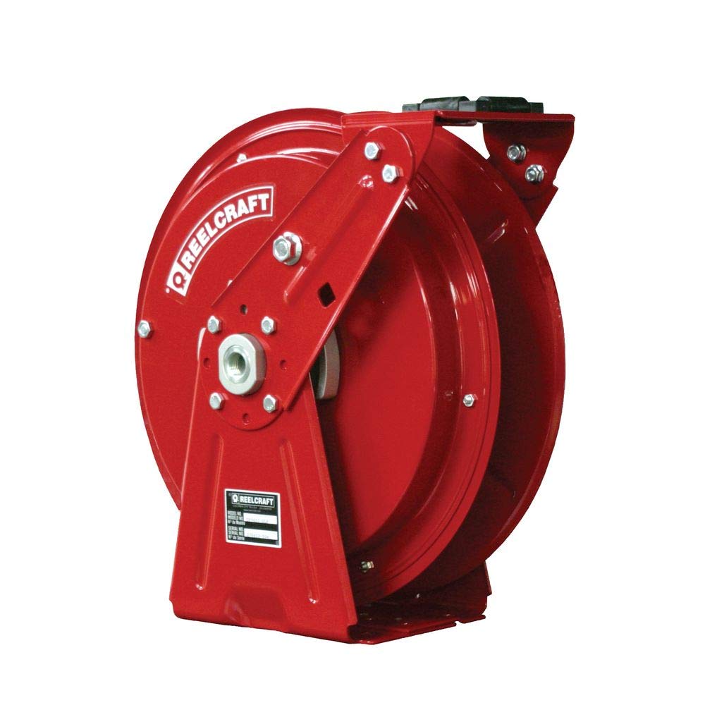 Reelcraft DP7800 OLP Heavy Duty Compact Dual Pedestal Air/Water Hose Reel - 50 Foot Capacity (Hose Not Included) - Ideal for Garage, Workshop & Industrial Applications