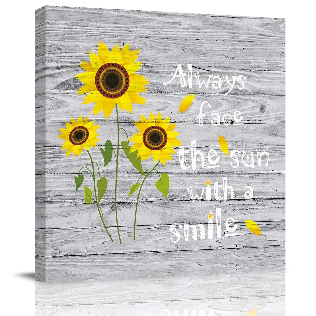 Sunflower Canvas Wall Art - 12x12in Aesthetic Wall Decor for Bedroom, Living Room & Office - 'Sunflowers Always Face the Sun with A Smile' Inspirational Home Decor - Perfect for Housewarming Gifts & Farmhouse Style Interior Design