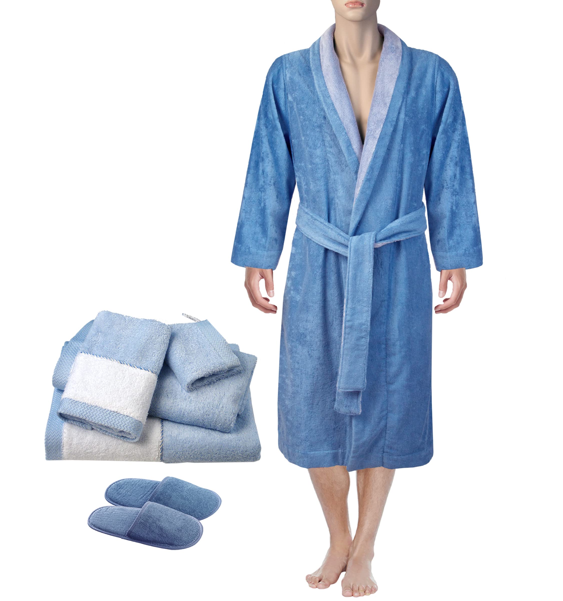 Armani International Men's Luxury Robe, Slippers, Towel & Wash Mitt Set (6-Pieces) - Elegant European Craftsmanship for Spa, Hotel & Home Relaxation